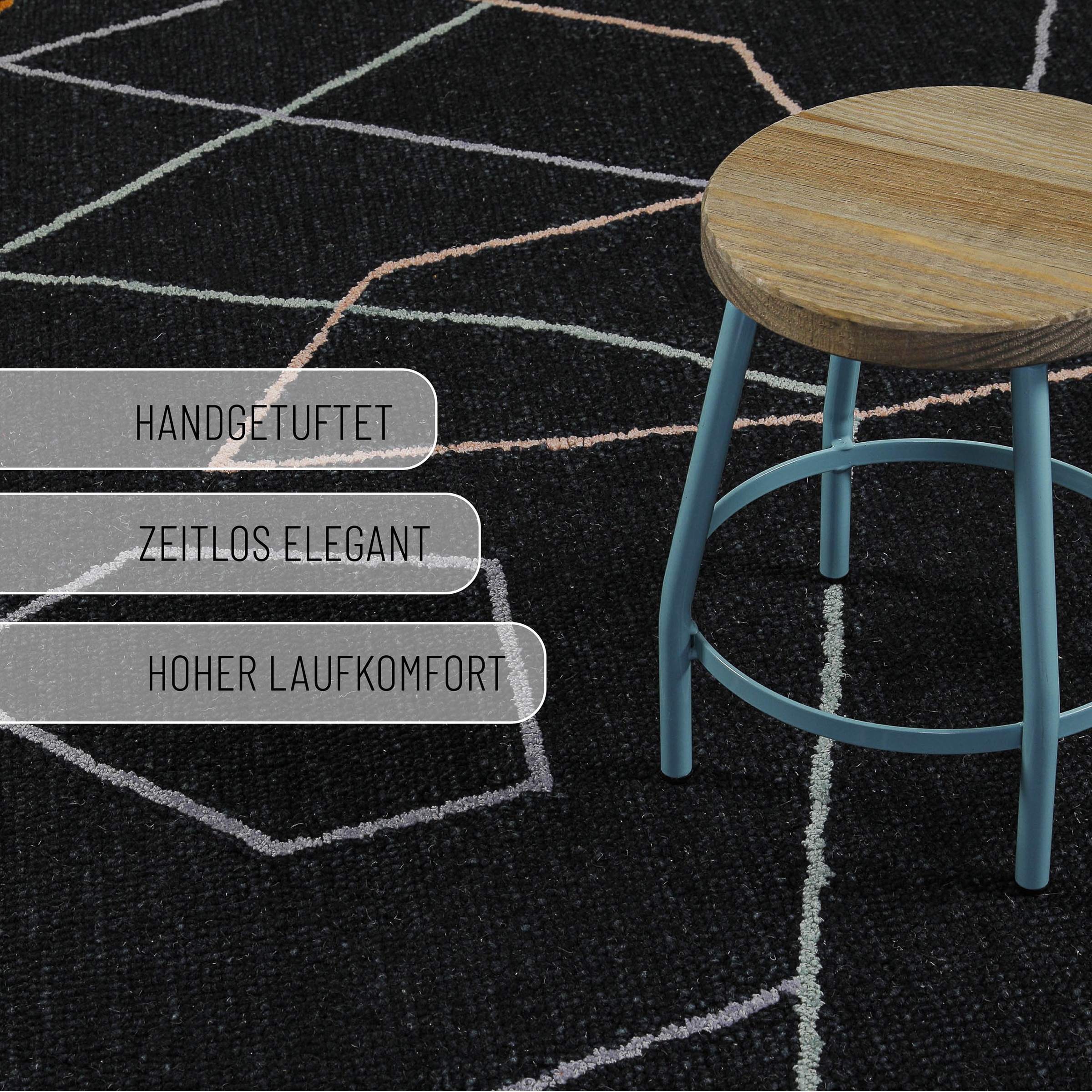 Teppich WECON HOME "Nox", anthrazit, B:70cm H:6mm L:140cm, Schurwolle, Teppiche, Teppich, Wollteppich, abstrakt, hochwertig, handgetuftet, robust, modern 3