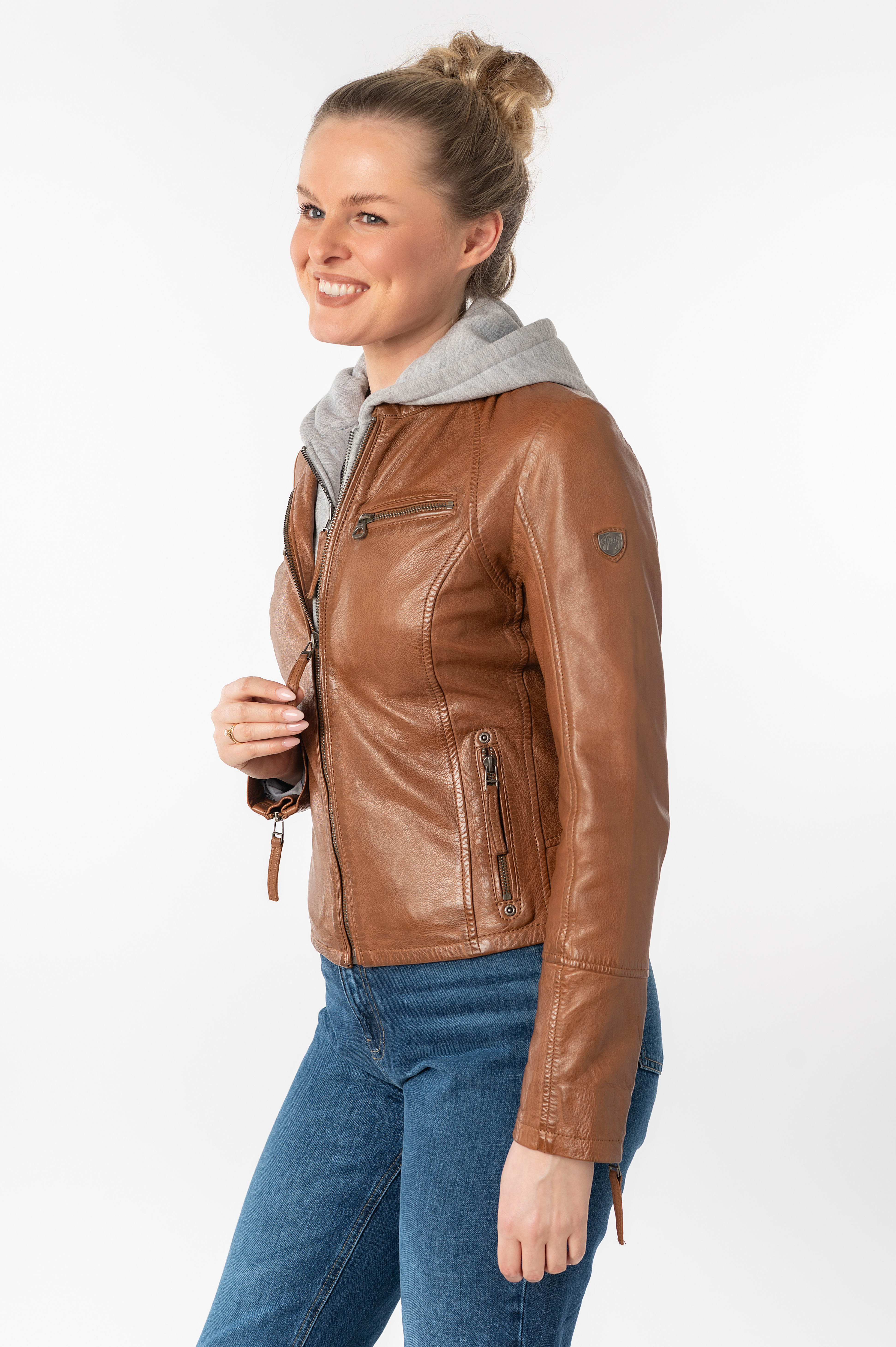 Thumbnail - Mauritius Lederjacke "NOLA", mit Kapuze, Two-in-One Style - mit abnehmbarer Jersey-Kapuze