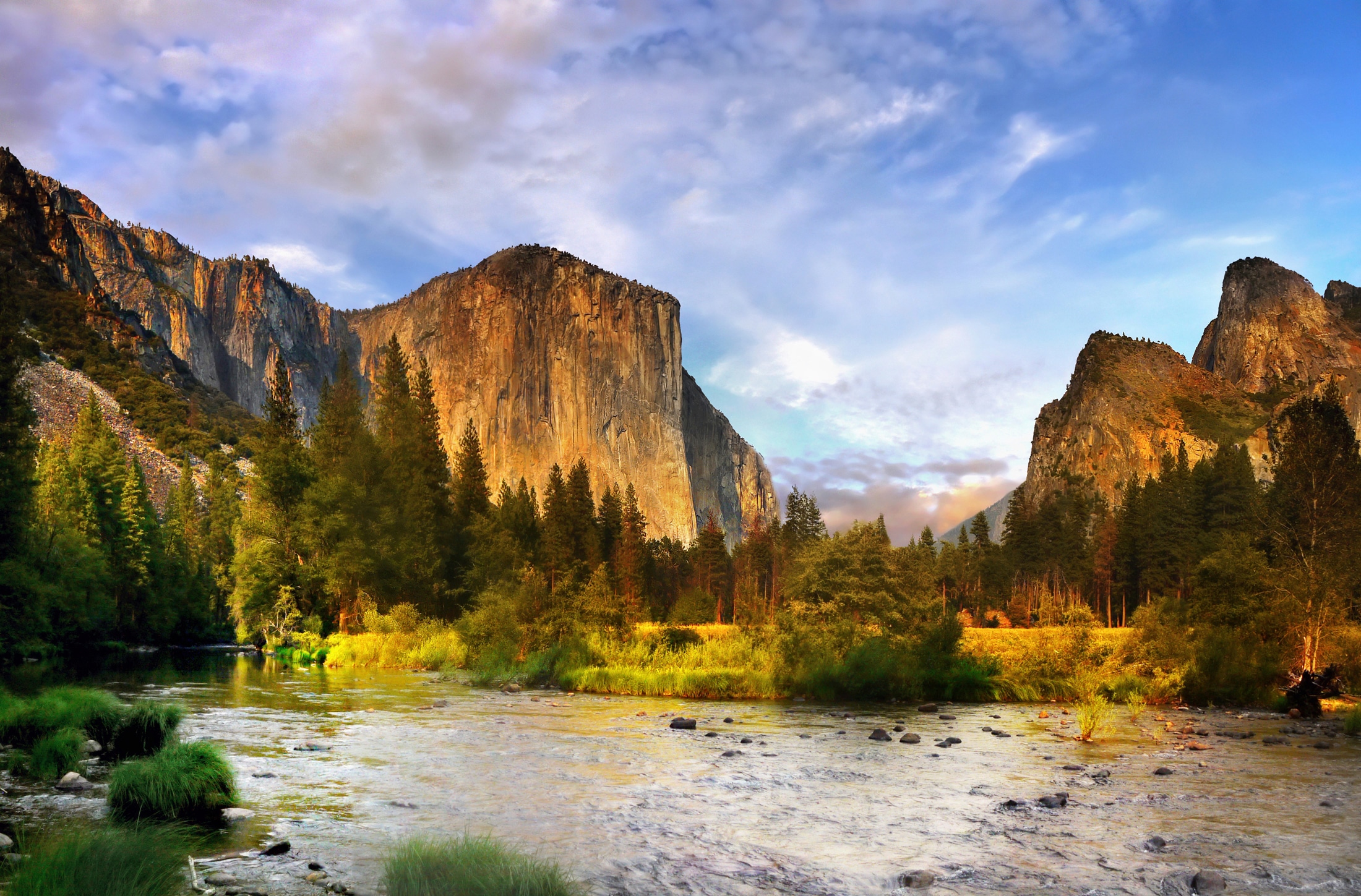 Papermoon Fototapete "YOSEMITE TAL-GEBIRGE BLUME BERGE SONNE WALD FLUSS FELSE"