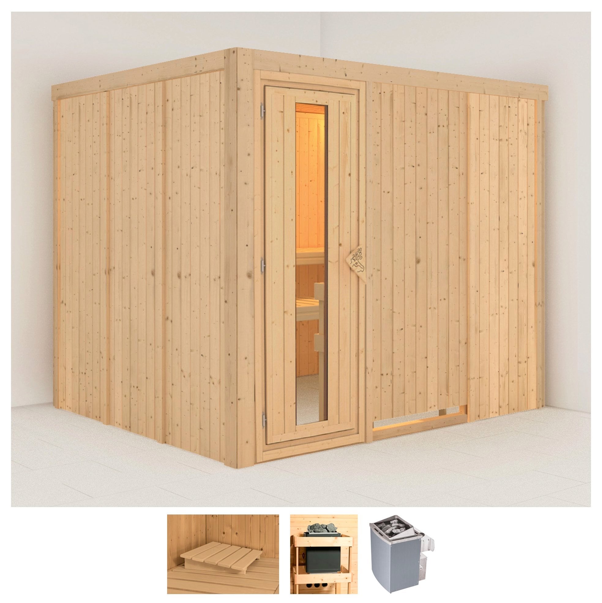 Karibu Sauna "Gitte" Set, Ofen 9 kW integr. Strg