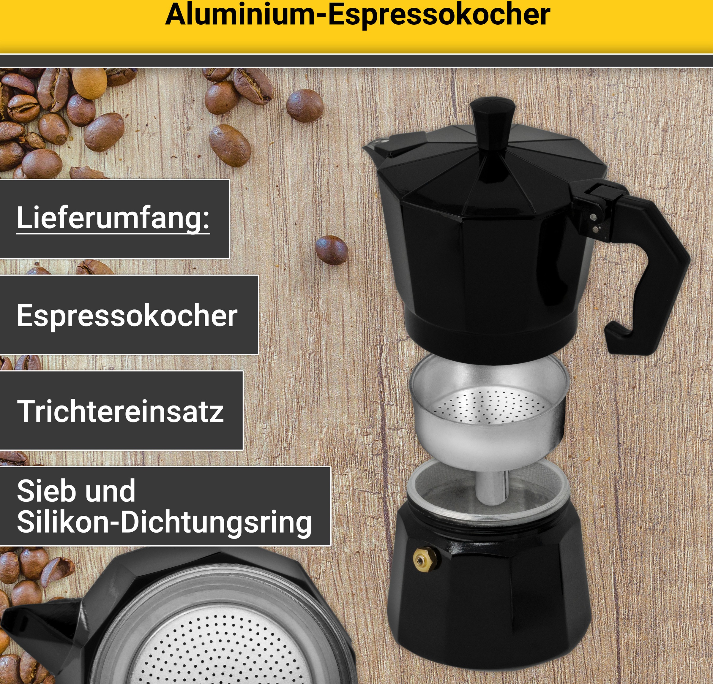 Krüger Espressokocher »Italiano«, 0,35 l Kaffeekanne, traditionell italienisch, aus Aluminium, mit Silikon-Dichtungsring