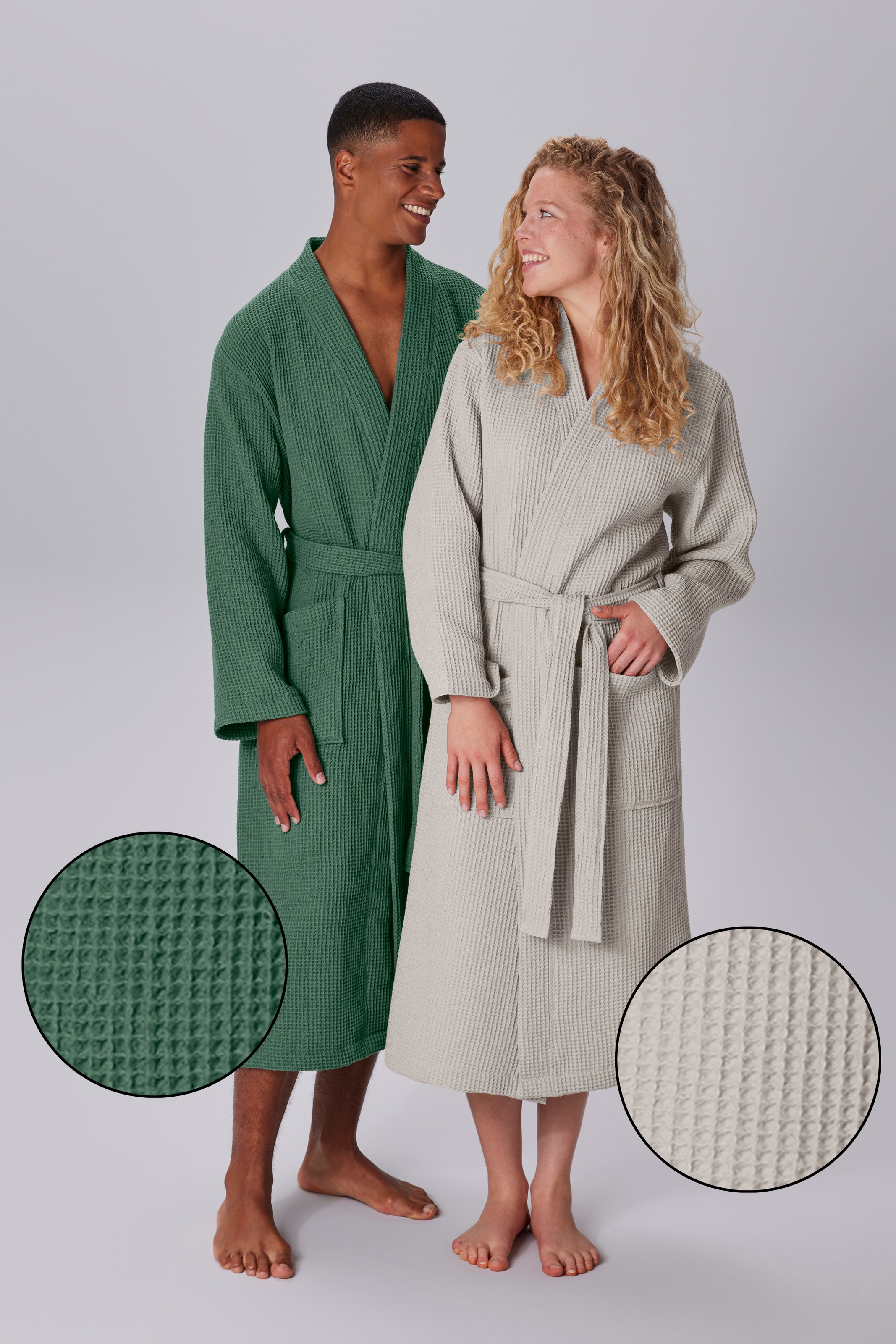 Unisex-Bademantel MY HOME, L:125cm, grün, Baumwolle, Hausmäntel, "Inga, Waffelpiqué, leicht, ideal für Sauna & Spa, Hotelbademantel", kleines