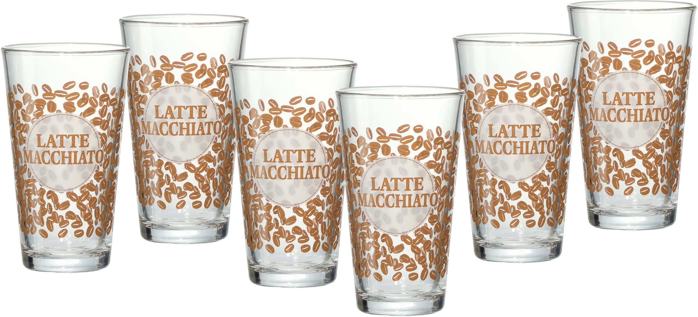 Ritzenhoff & Breker Latte-Macchiato-Glas »Happy, Coffee Beansq«, (Set, 6 tlg., 6 Latte Macchiato Gläser, je 400 ml), 400 ml, 6-teilig