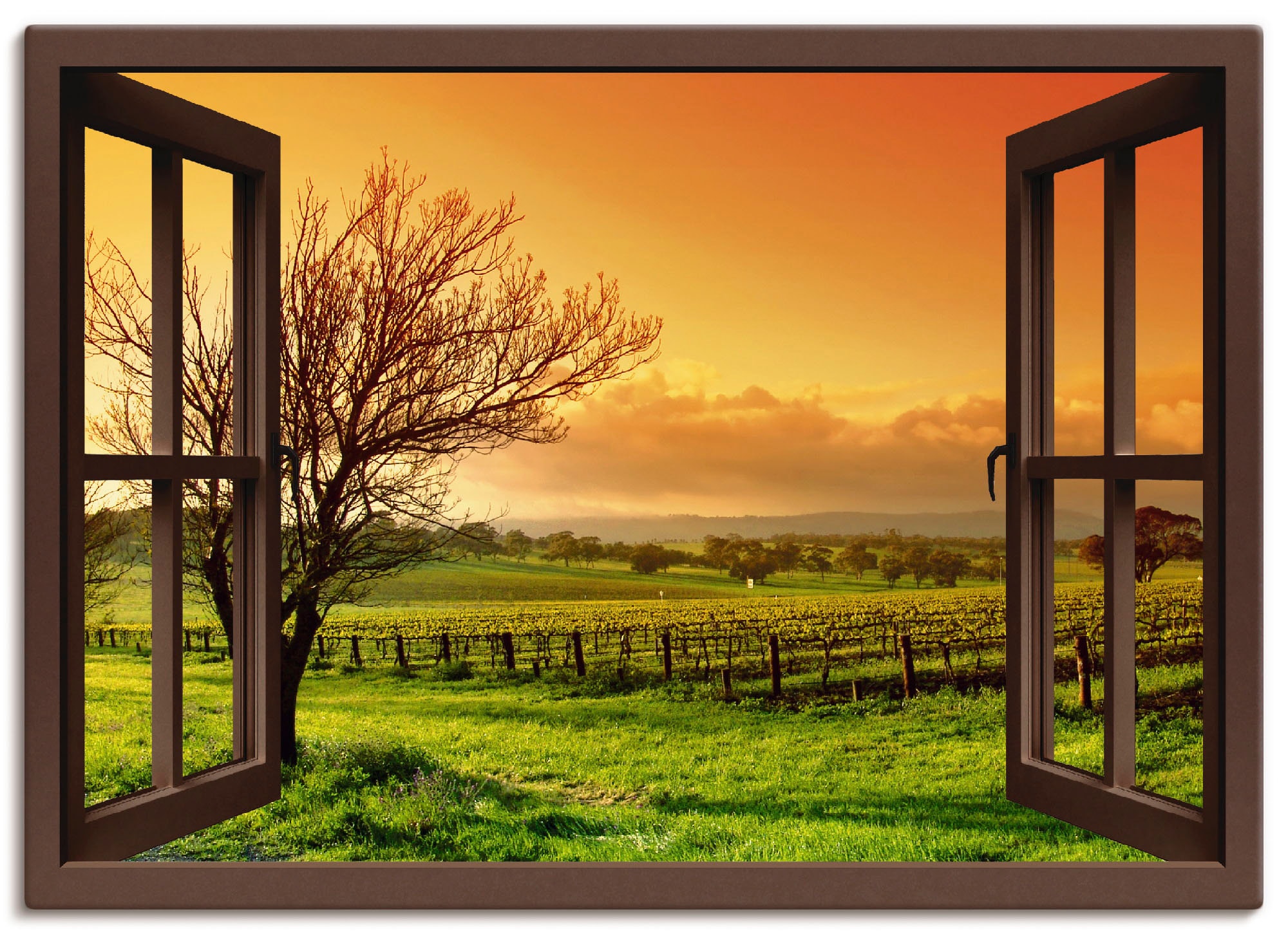 Artland Wandbild "Fensterblick - Landschaft mit Weinbergen", Fensterblick, günstig online kaufen