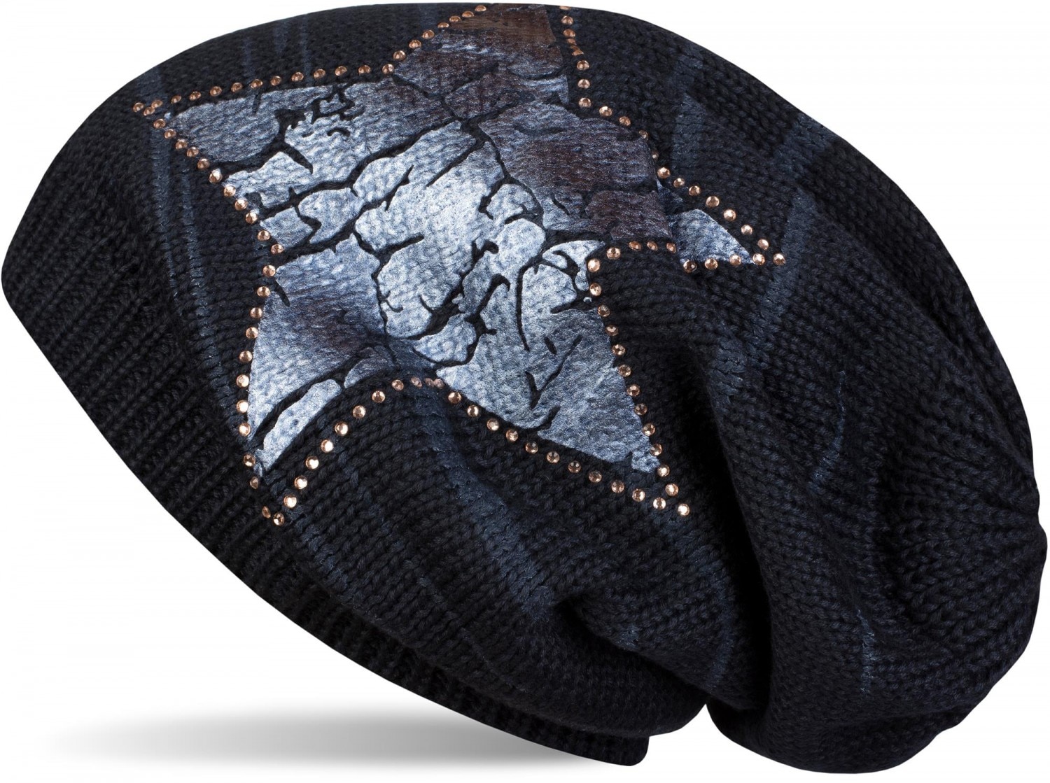 styleBREAKER Strickmütze "Feinstrick Beanie mit Stern und Strass" 1 Stk.