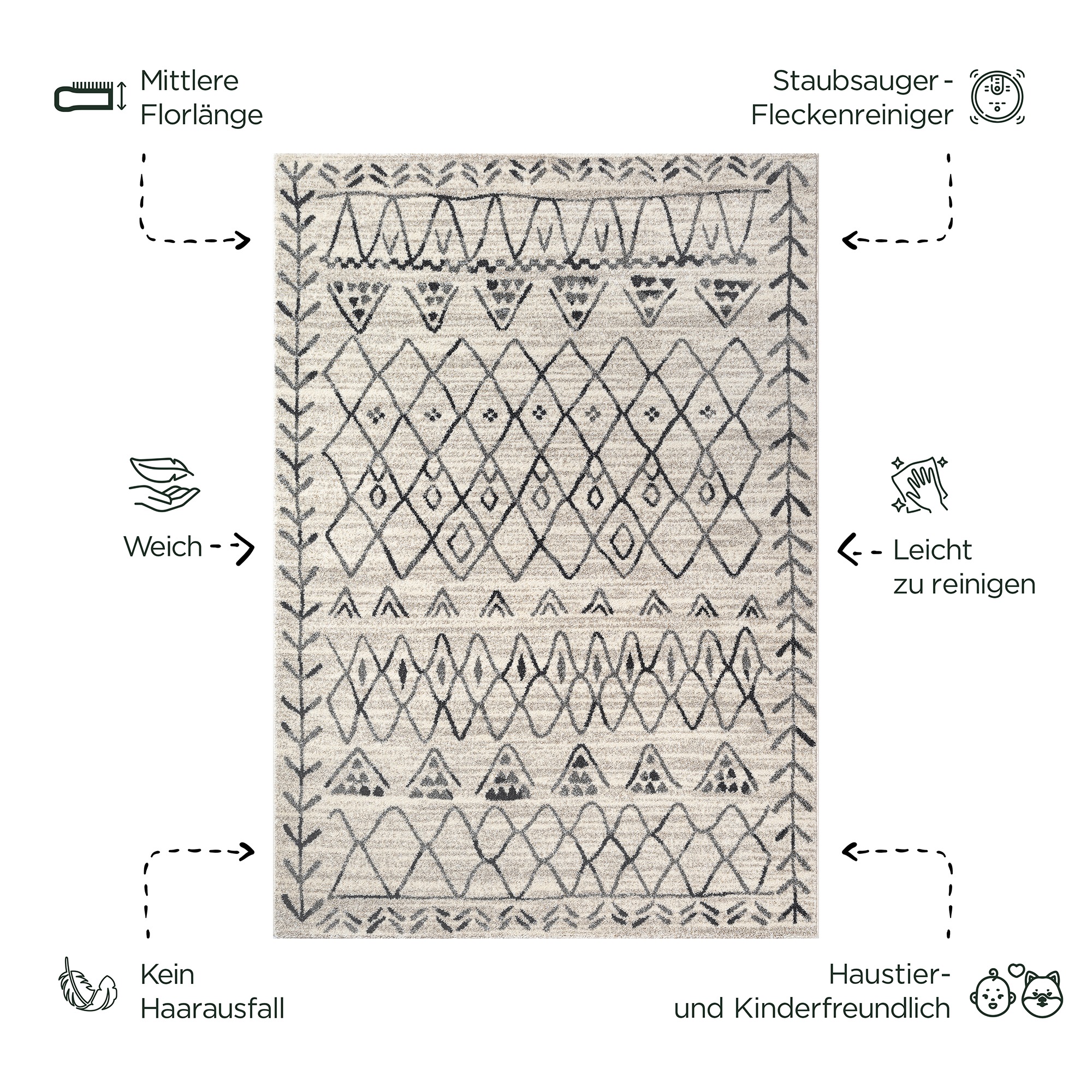 Thumbnail - Sanat Teppich "Boho 8200" rechteckig 10 mm Höhe Kurzflor, robust, Boho, Scandic, für Fussbodenheizung geeignet