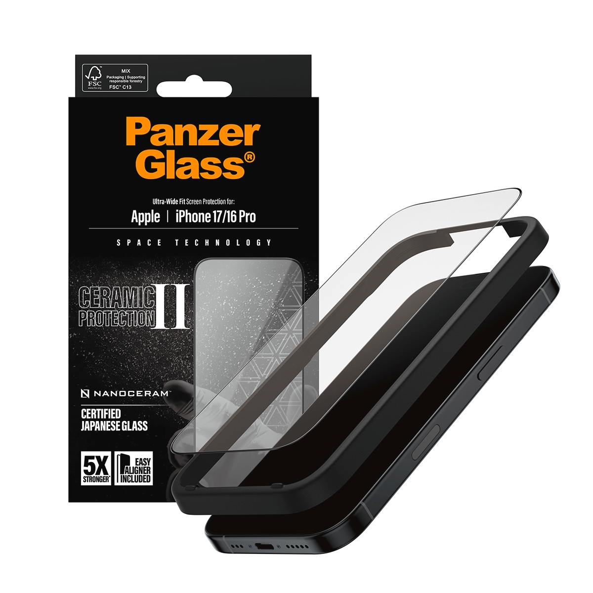 CARE by PanzerGlass Displayschutzglas »Ceramic II Ultra-Wide Fit Screen Protector«, für Apple iPhone 17-Apple iPhone 16 Pro, Displayschutzfolie, Schutzfolie, Bildschirmschutz, kratz- & stoßfest