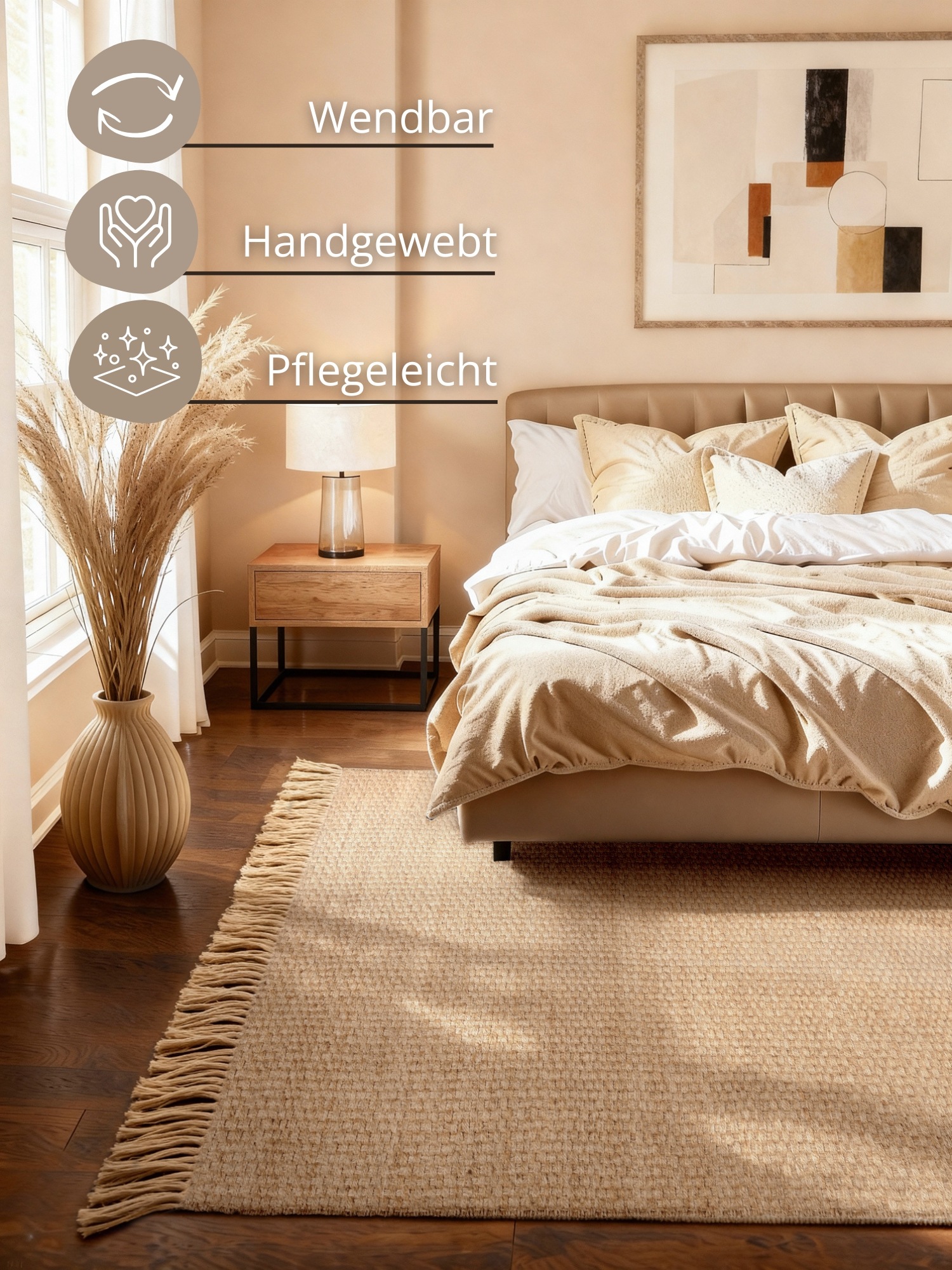 HANSE Home Teppich »Fjord« rechteckig 10 mm Höhe Jute, Handgemacht, Naturteppich, Wohnzimmer, Läufer, Fransen