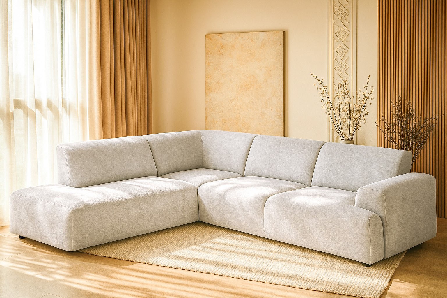 andas Ecksofa »Linkka, Breite 282 cm«, L-Form, in einem weichen Chenille-Stoff, mit Wellenunterfederung