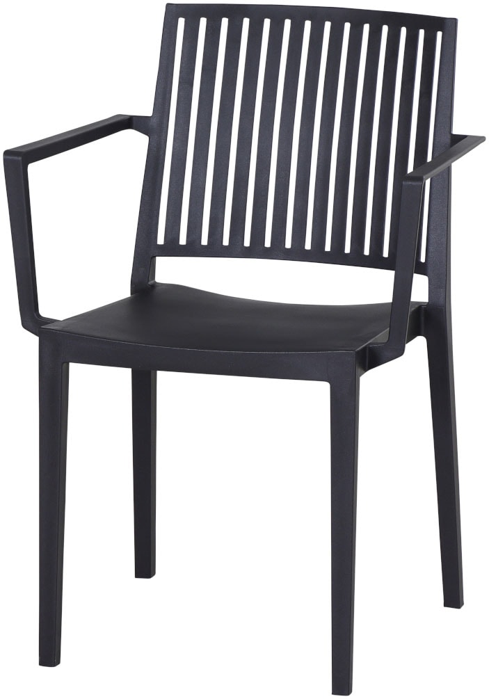 Siena Garden Gartensessel »Lane Sessel anthrazit 4er Set mit Tisch« Set, 4 Stk. tlg. 4 x Stapelsessel + Tisch Sola 80 x 80 cm