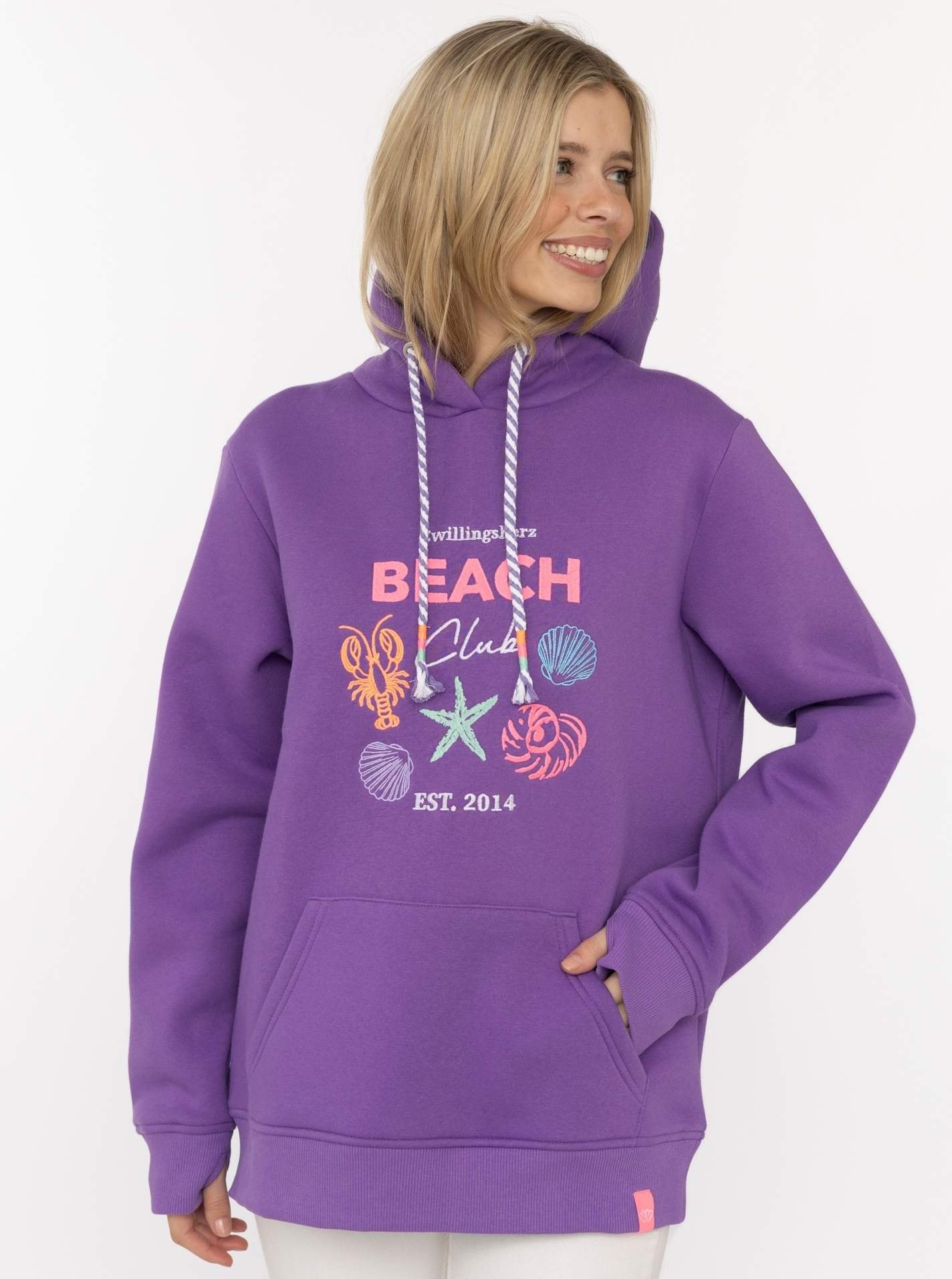 Zwillingsherz Hoodie »"Beach Club"«, Muschel-Motiv, Kapuze mit bunter Kordel, Kängurutasche
