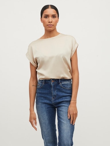 Vila Kurzarmshirt "VIELLETTE S/S SATIN TOP - NOOS" Kunstfaser, regular fit günstig online kaufen