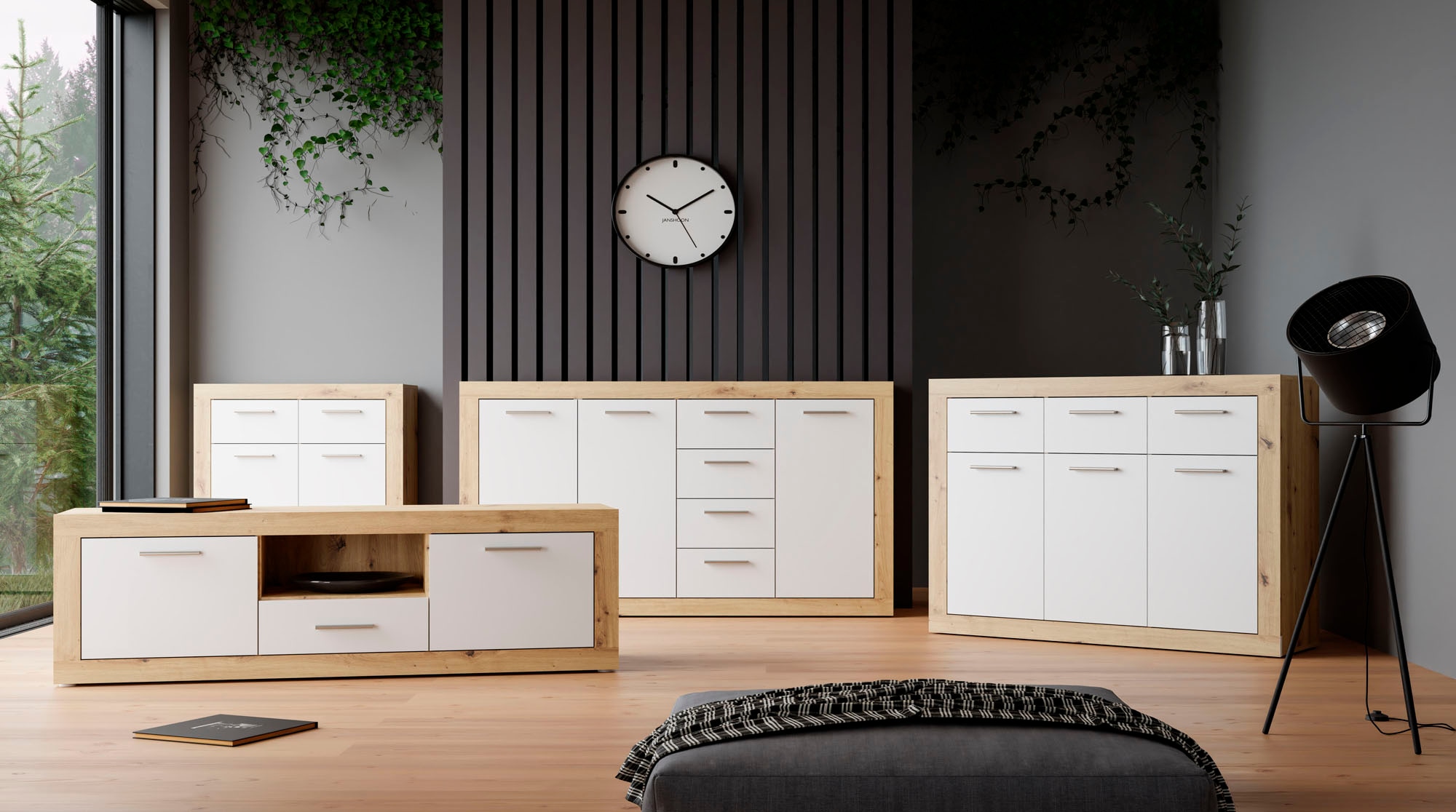 FORTE Lowboard »Baccio TV-Board, TV-Schrank«, Breite 148 cm, Höhe 50 cm, 2 Türen und 2 Schubkästen, 1 offenes Fach