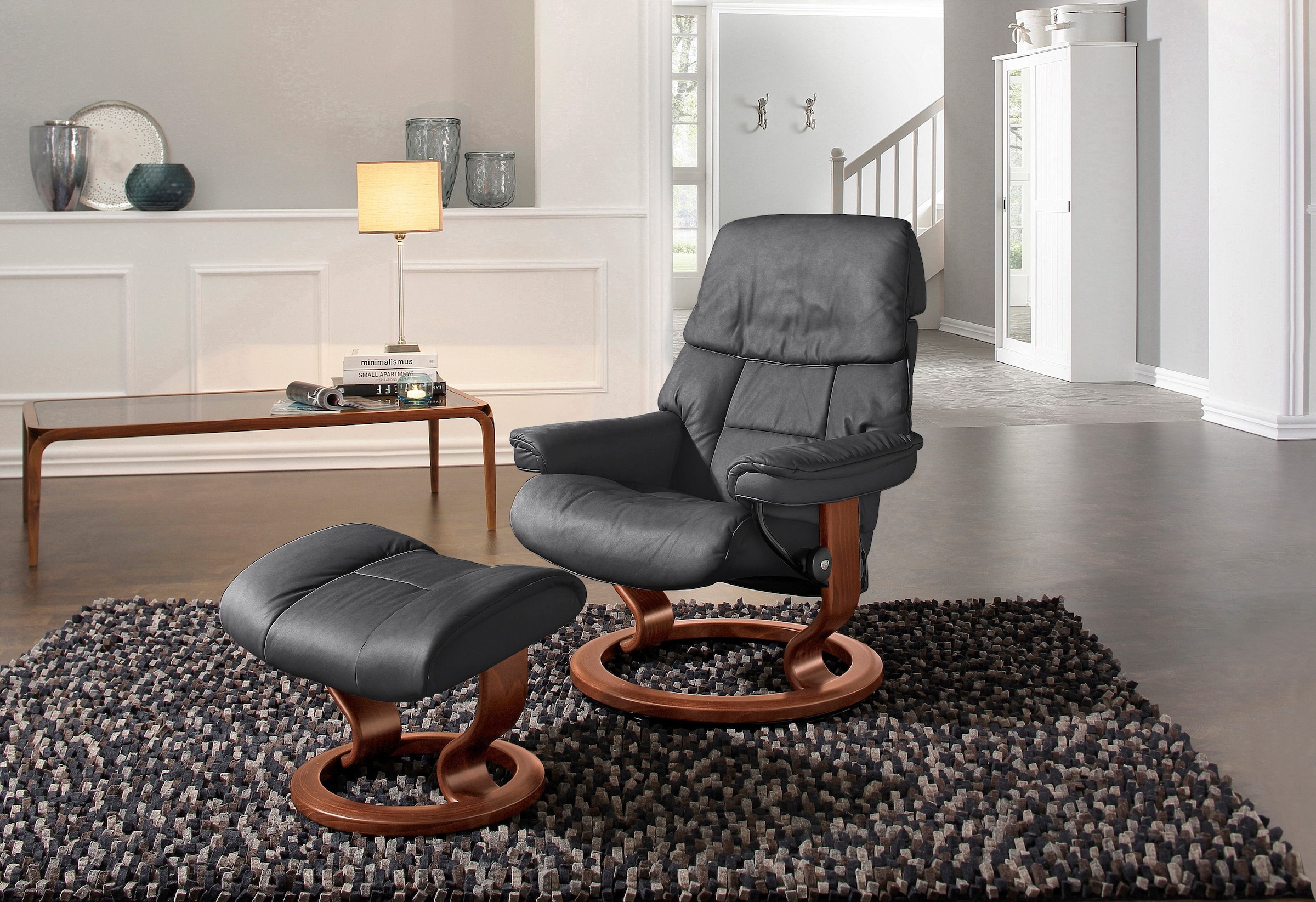 Stressless Relaxsessel "Ruby", (Set, Relaxsessel mit Hocker), mit Classic Base, Größe M, Gestell Eiche, Wenge, Braun & S