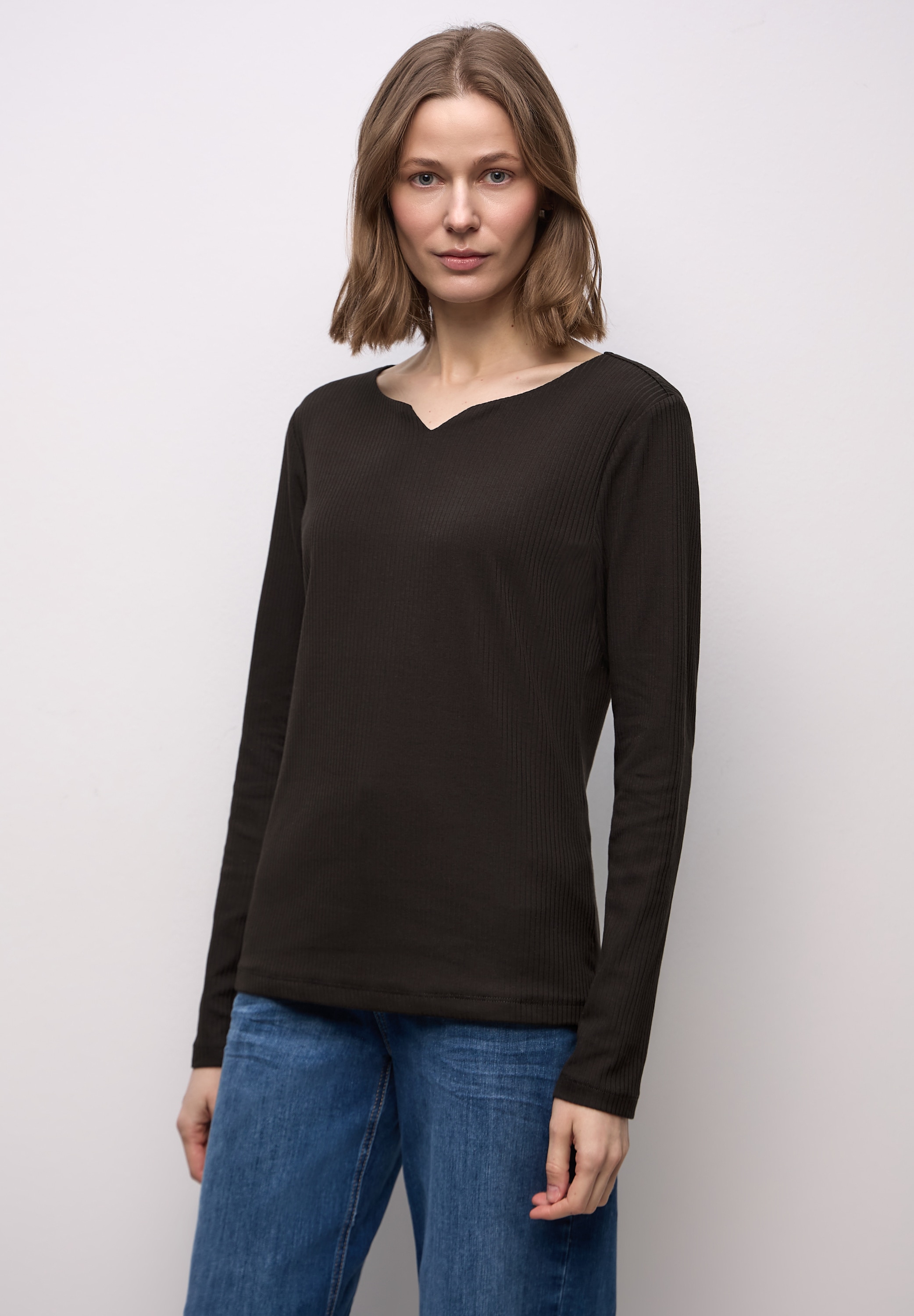STREET ONE Langarmshirt aus Baumwolle mit Stretchante günstig online kaufen