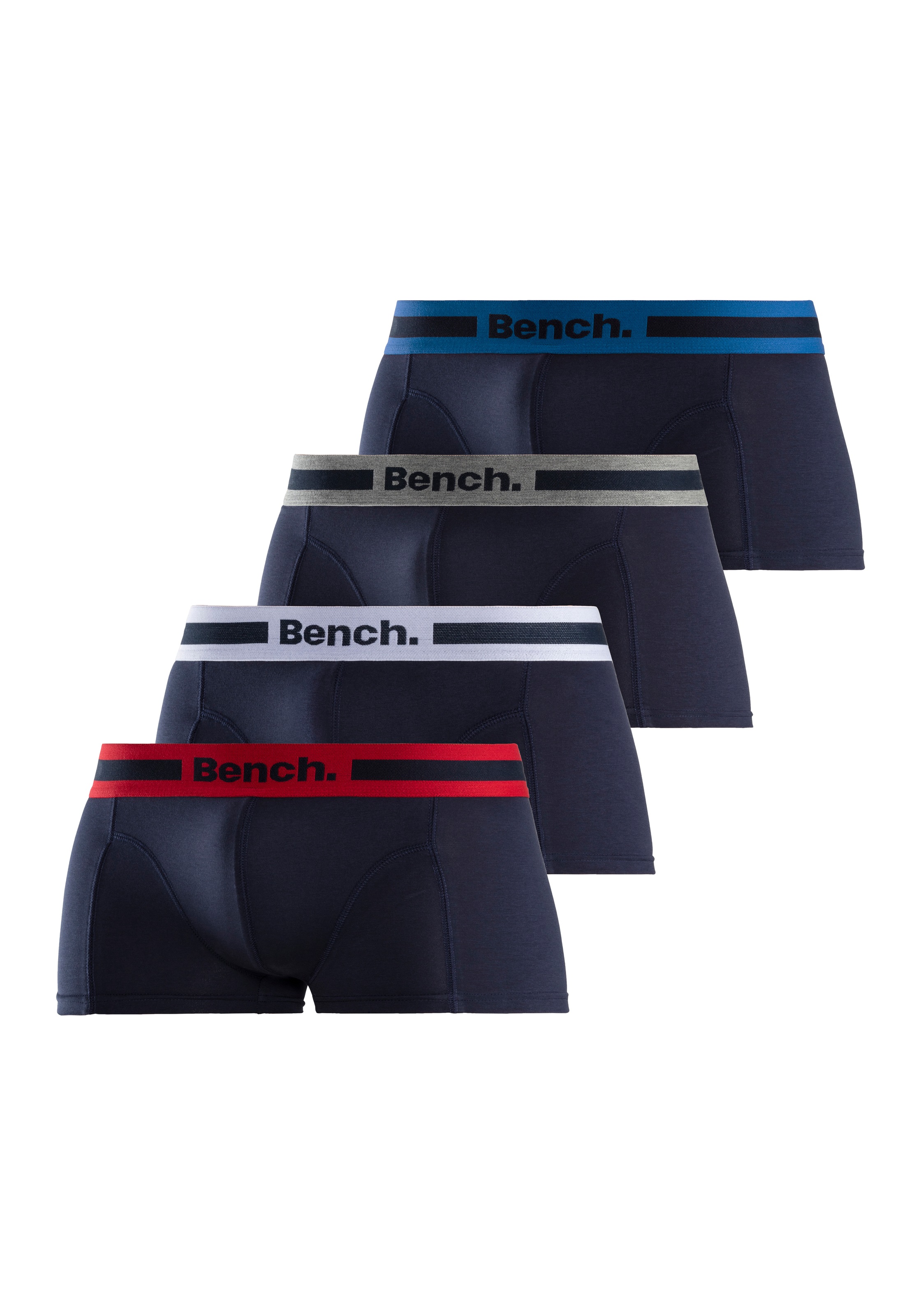 Bench. Boxershorts, (Packung, 4 St.), in Hipster-Form mit Overlock-Nähten vorn