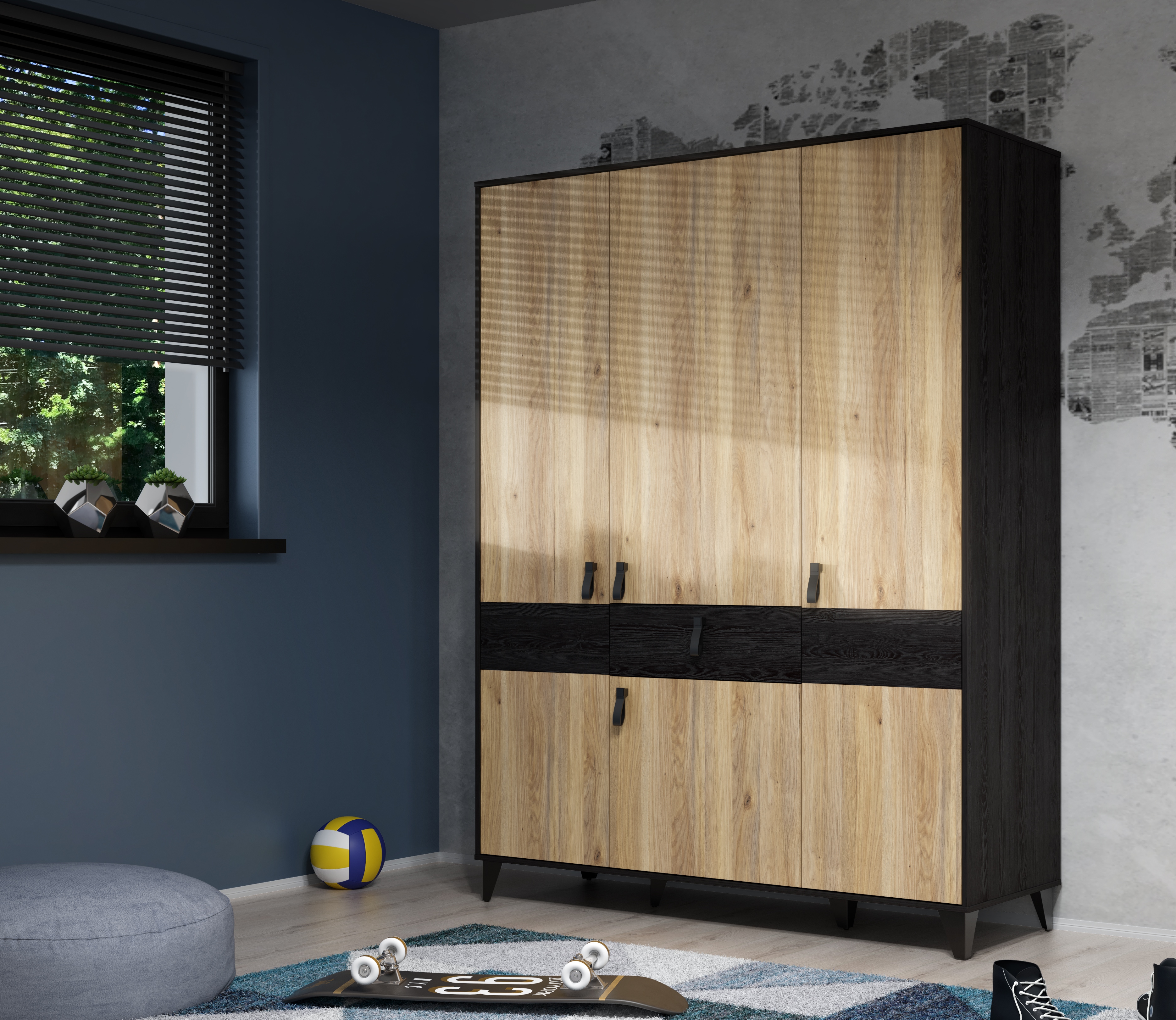FORTE Kleiderschrank "Lya" Drehtürenschrank, Metallfüße, Stauraum