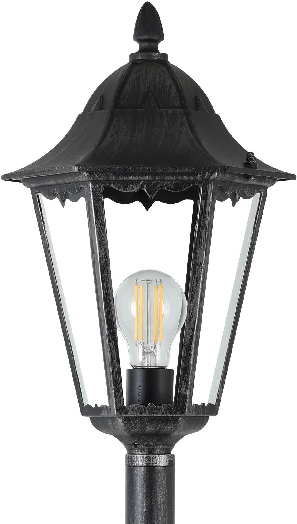 EGLO Stehlampe »Navedo Außen-Stehlmape, Außenlampe, Aluguss und Glas, E27, IP44, Lampe« E27 1 Stk. Stehleuchte - H120 x Ø23 cm - schwarz, silber-patina - 1X60W exkl.