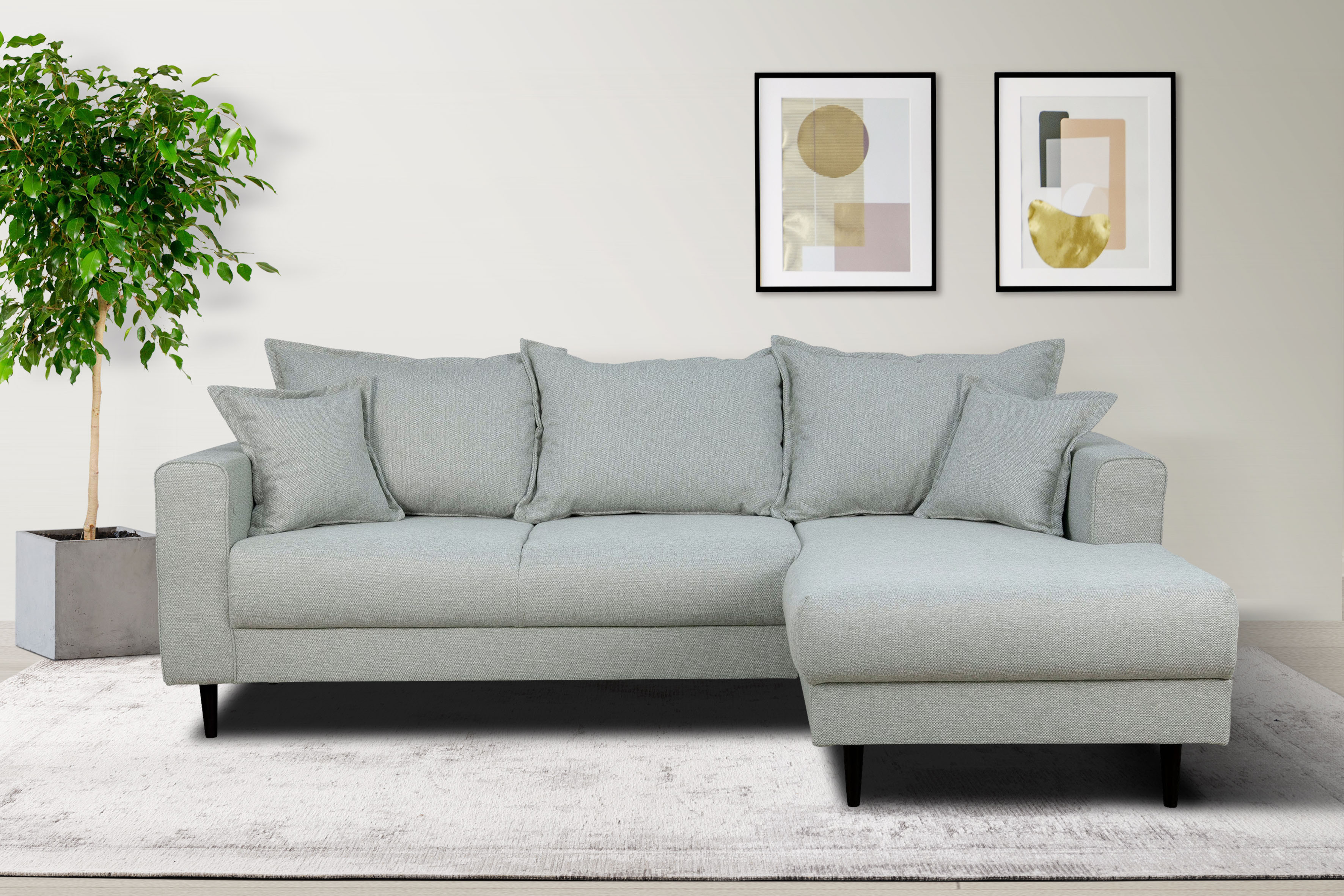 Home affaire Ecksofa "VEYRAS L-Form, hoher Sitzkomfort, Maße B/T/H: 230/150/76 cm" mit Wellenunterfederung, incl. Rückenkissen und Zierkissen