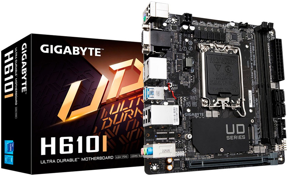GIGABYTE Mainboard "H610I Motherboard - Unterstützt Intel Core 14. Generation CPUs, 4+1+1", B:17cm H:3,5cm T:17cm, schwarz, Mainboards