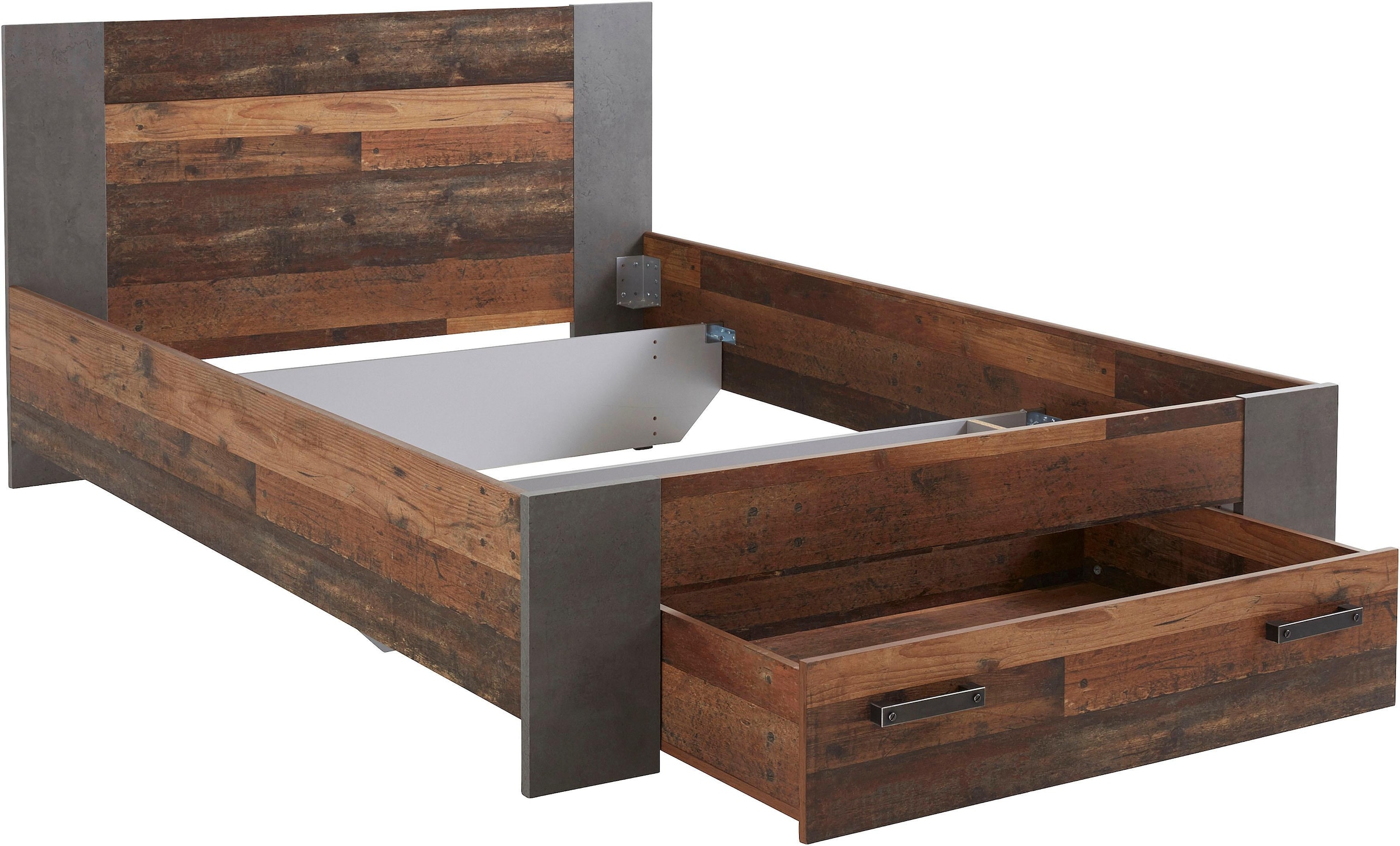 FORTE Bett »Clif, Jugendbett, Belastbarkeit 120 KG, Schubkasten optional«, (Liegefläche 140cmx200cm), Industrial Design