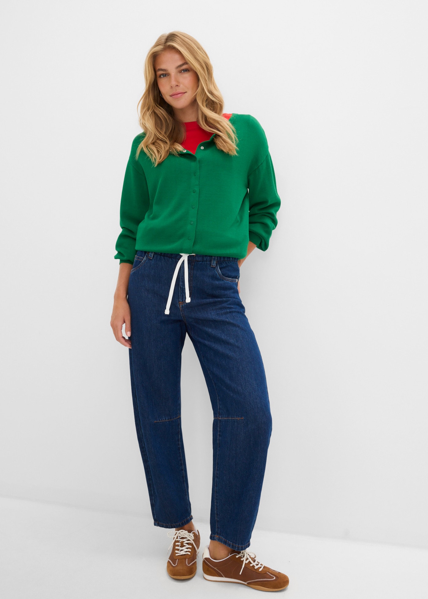 bonprix Loose-fit-Jeans Barrel-Jeans, mit Mid Waist-Bund, in Cropped-Länge, aus Baumwolle