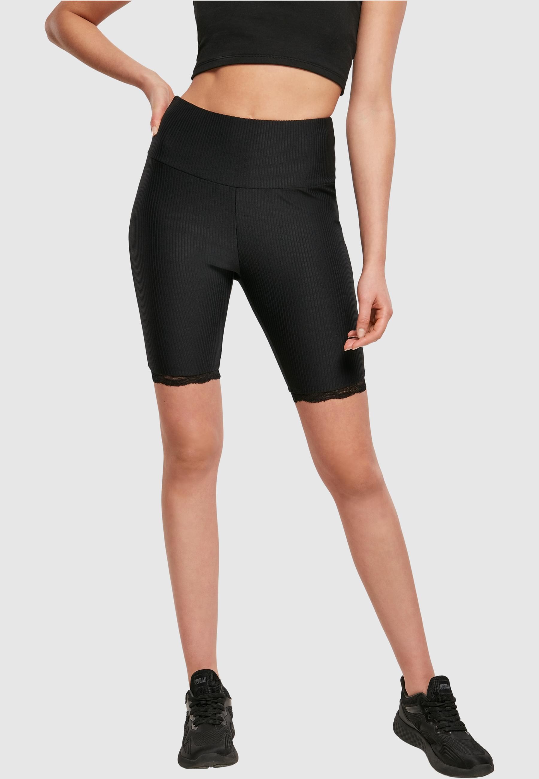 URBAN CLASSICS Stoffhose »Urban Classics Damen Ladies High Waist Rib Lace Hem Cycle Shorts«, (1 tlg.)