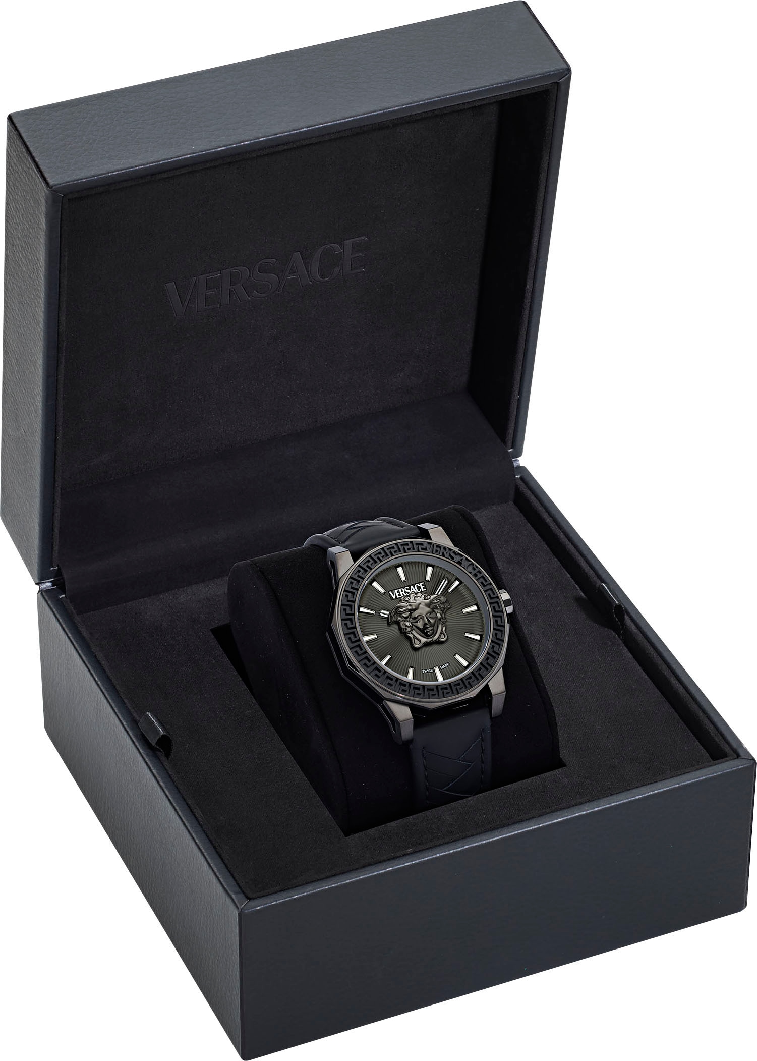 Versace Quarzuhr »MEDUSA DECO GENT«, Armbanduhr, Herrenuhr, Swiss Made, Saphirglas, Lederarmband, analog
