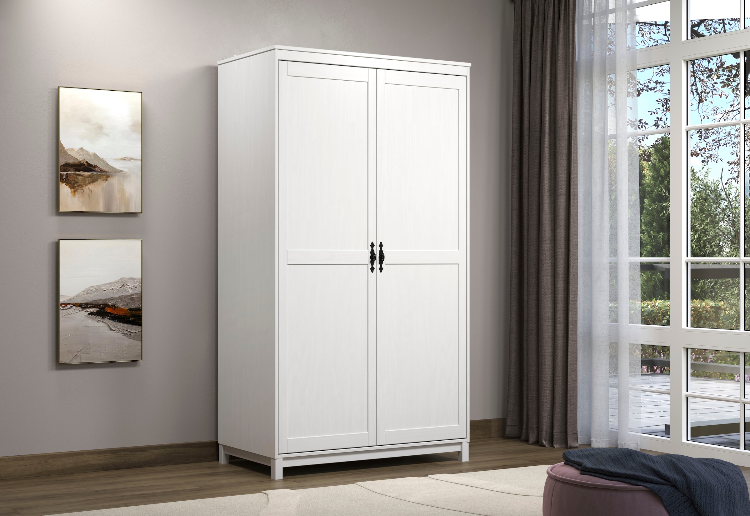 Home affaire Kleiderschrank »Sandnes«, (1 St.), Massivholz Schlafzimmerschrank mit besonderen Metallgriffen