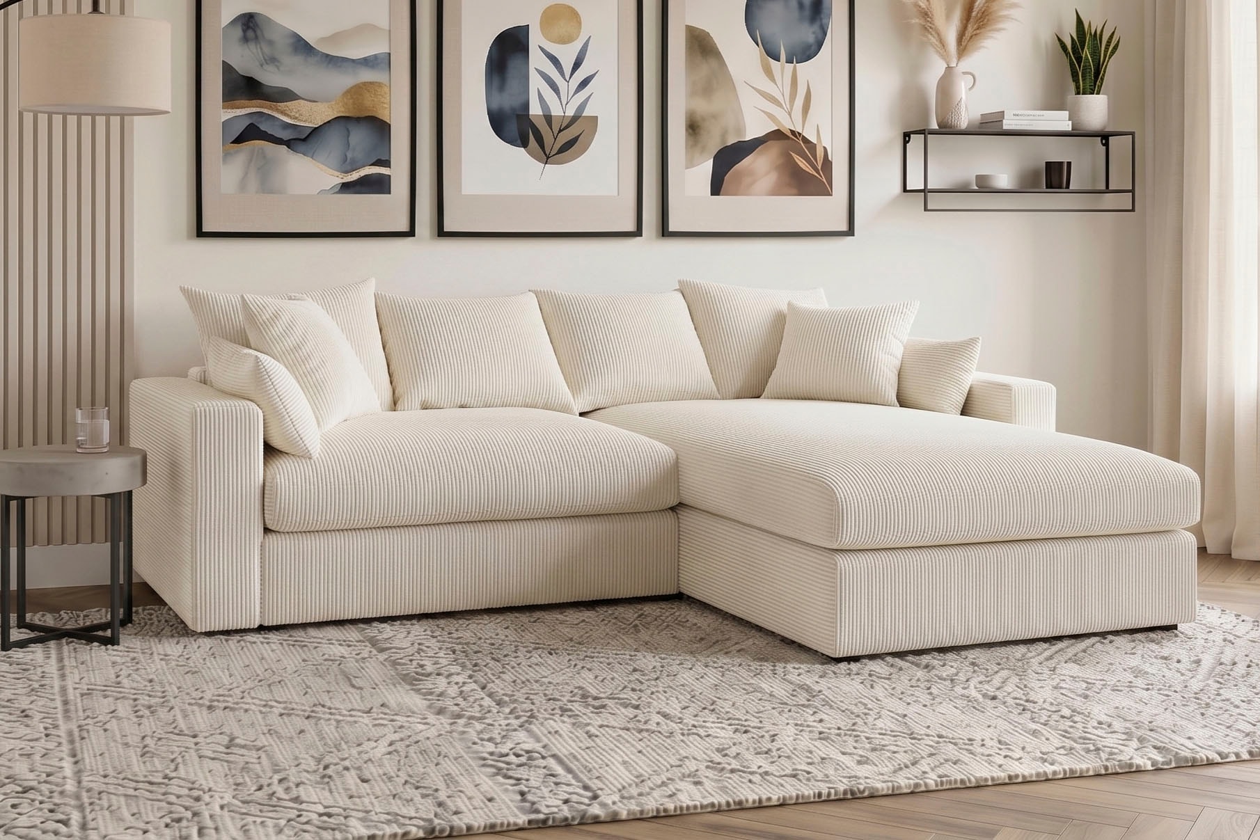 OTTO home Ecksofa "Cosy Lounge L-Form, Breite 268 cm" Mega-Sofa mit Cordstoff bezogen, mit Federkern & 5 Zierkissen