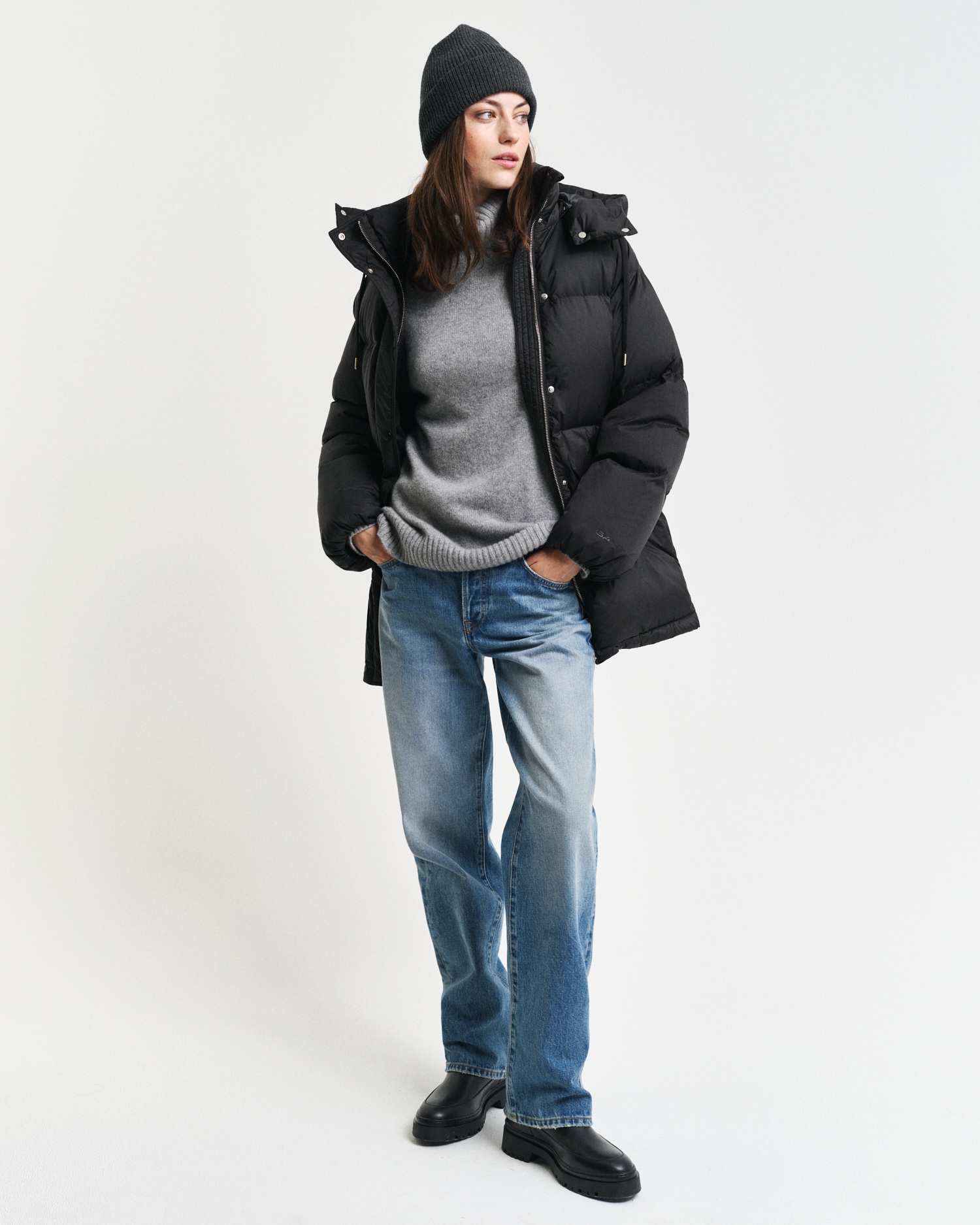 Gant Steppjacke »MID LENGTH DOWN JACKET«, mit Kapuze, mit 2-Wege-Reißverschluss