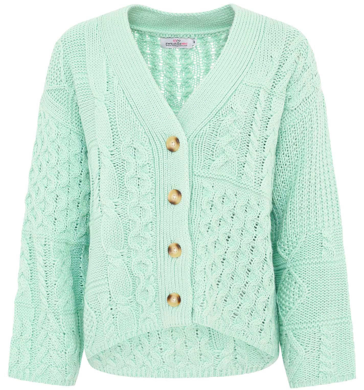Zwillingsherz Cardigan Langarm, Wollanteil, Zopf-Muster, Knöpfe, günstig online kaufen