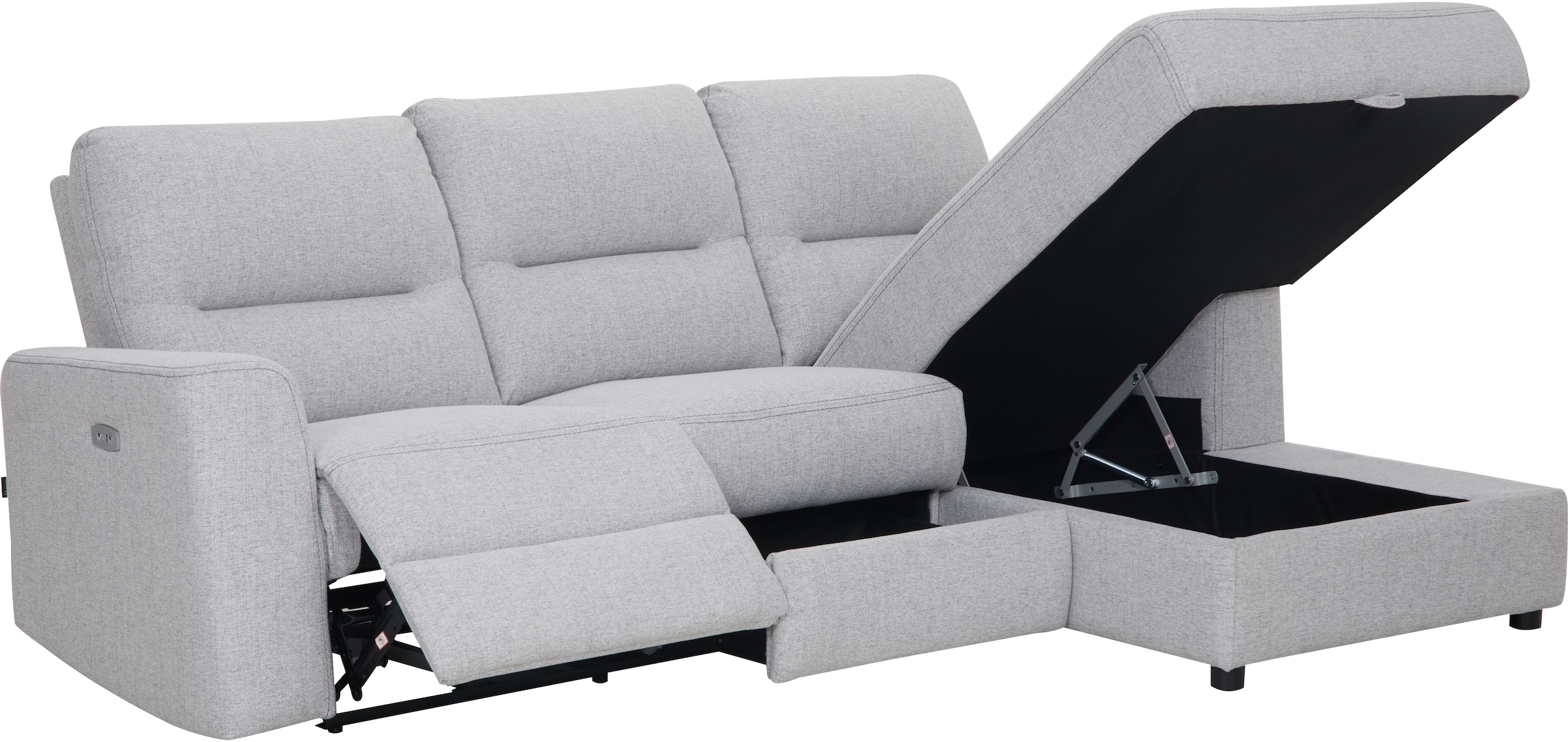 Home affaire Ecksofa »VENOIR, L-Form, 250 cm, manuelle u. elektrische Funktion (m. USB A/C)«, Stauraum unter der Recamiere, 2. Staufach, Federkern