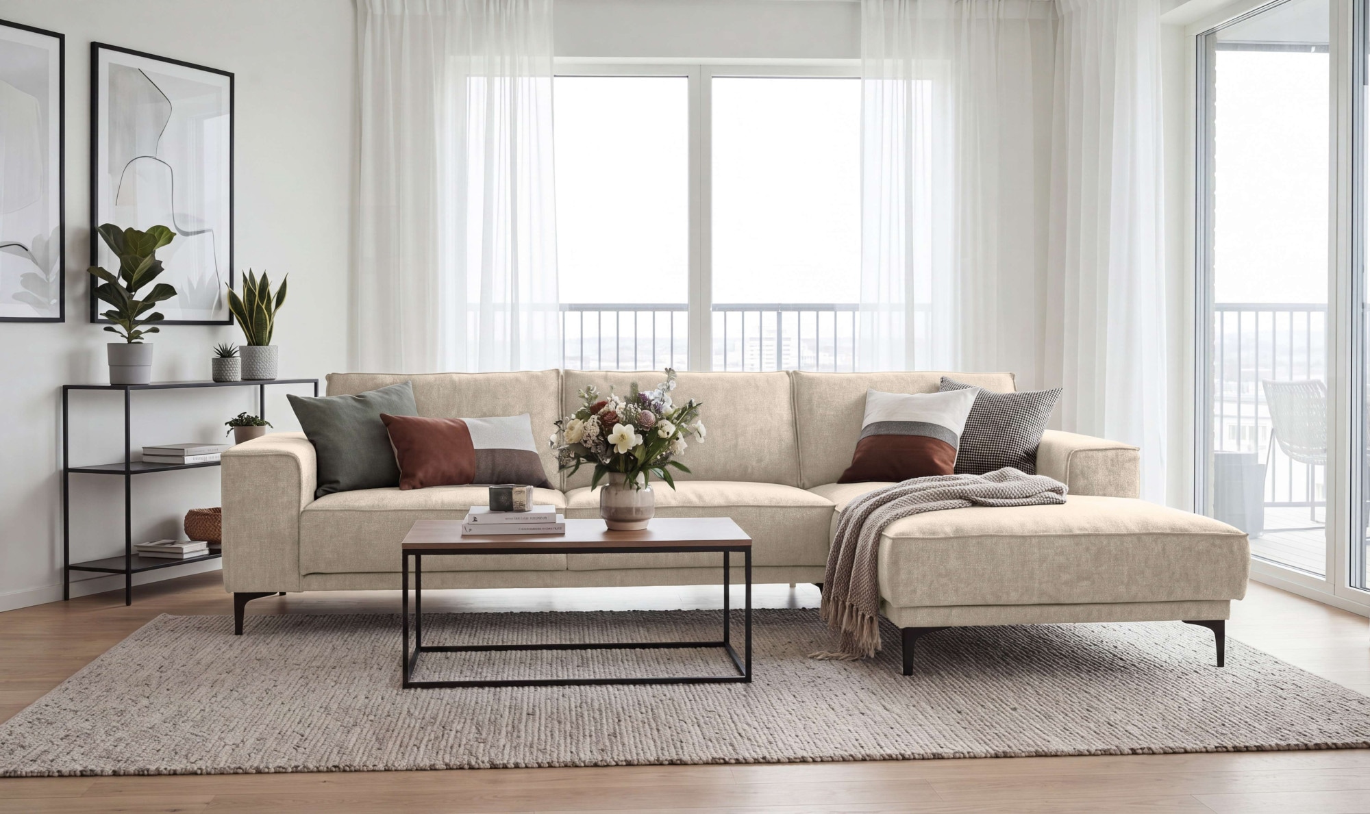 OTTO home Ecksofa "Polsterecke, Sofa, Oland mit modernem Chenille-Bezug" L-Form, 280 cm, Wellenunterfederung, Skandi-Design, Metallfüße