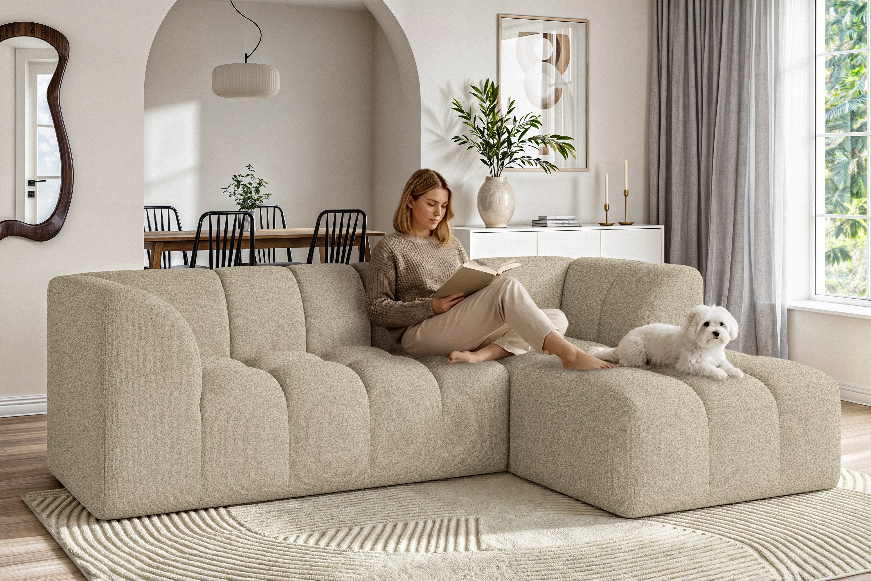 OTTO home Ecksofa "TUURE L-Form, Verlässliche Qualität, moderne Steppung, Breite 255cm" Bubble Optik, moderne Steppung, hoher Sitzkomfort, Wellenunterfederung