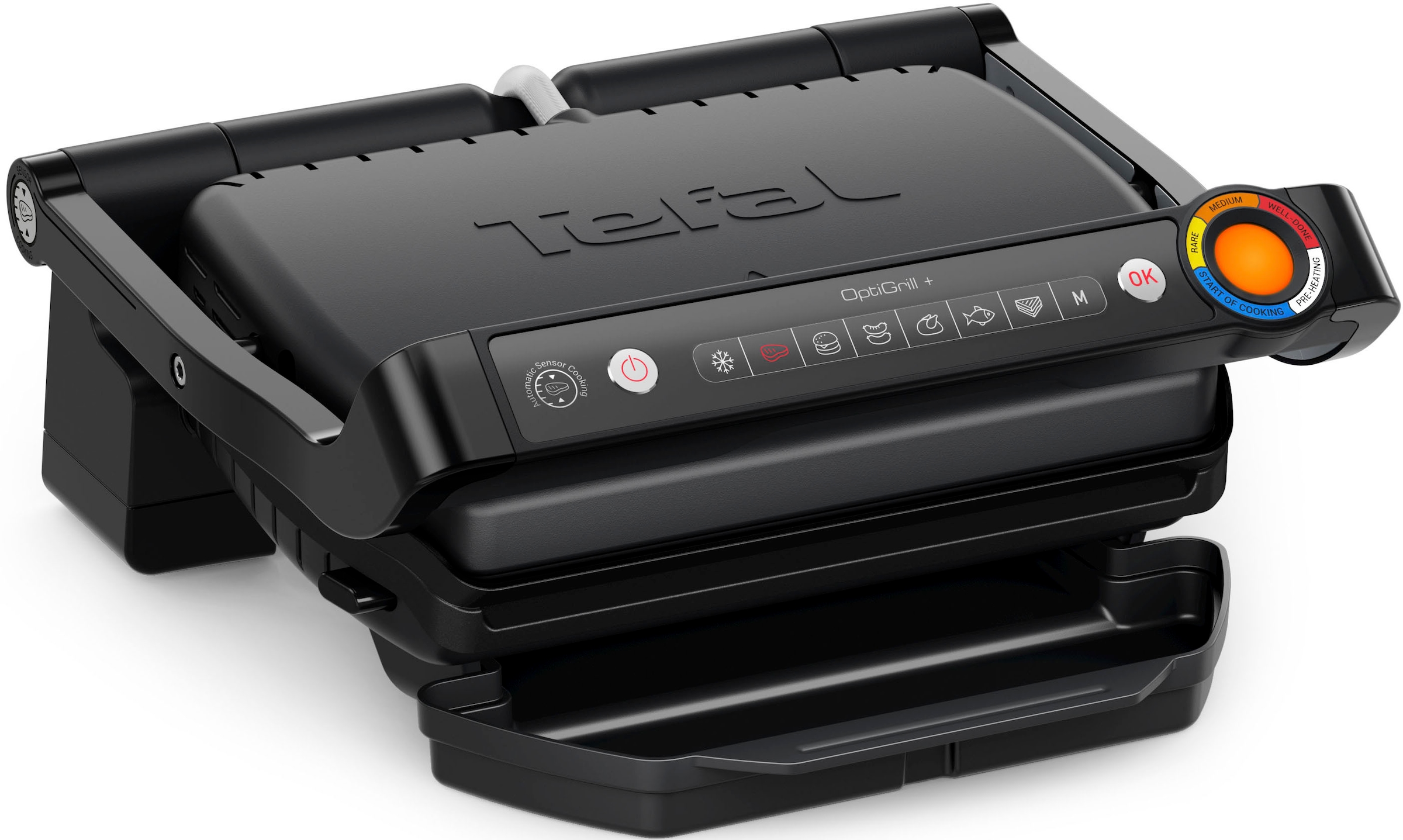 Tefal Kontaktgrill "GC717810 OptiGrill+", 2000 W, erneuerte Kochstufenanzeige, 6 Automatikprogramme, inkl. Rezeptbuch