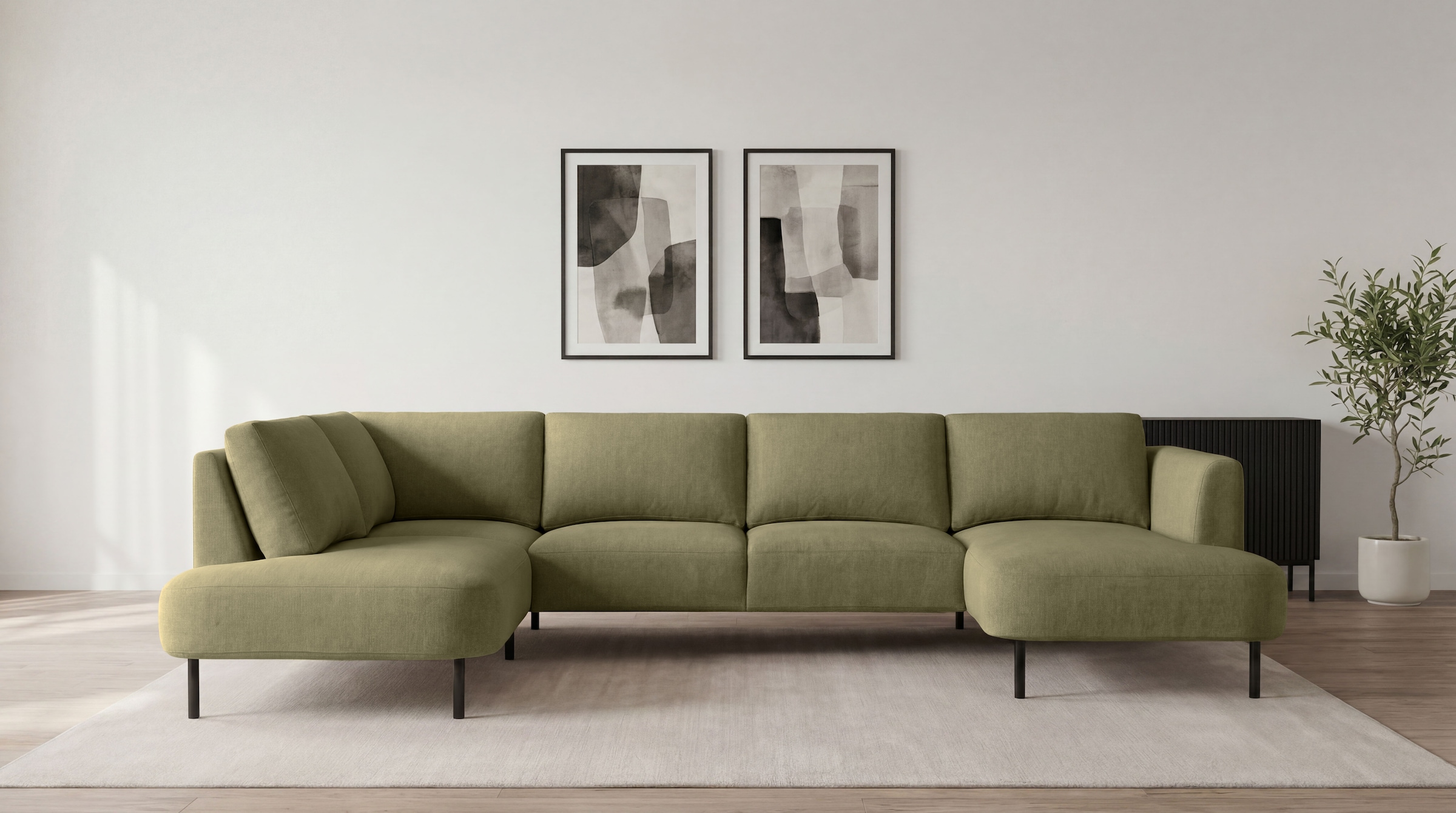 OTTO home Wohnlandschaft "Cesola" in weichem Chenille-Stoff, Breite 327 cm, mit schwarzen Metallfüßen