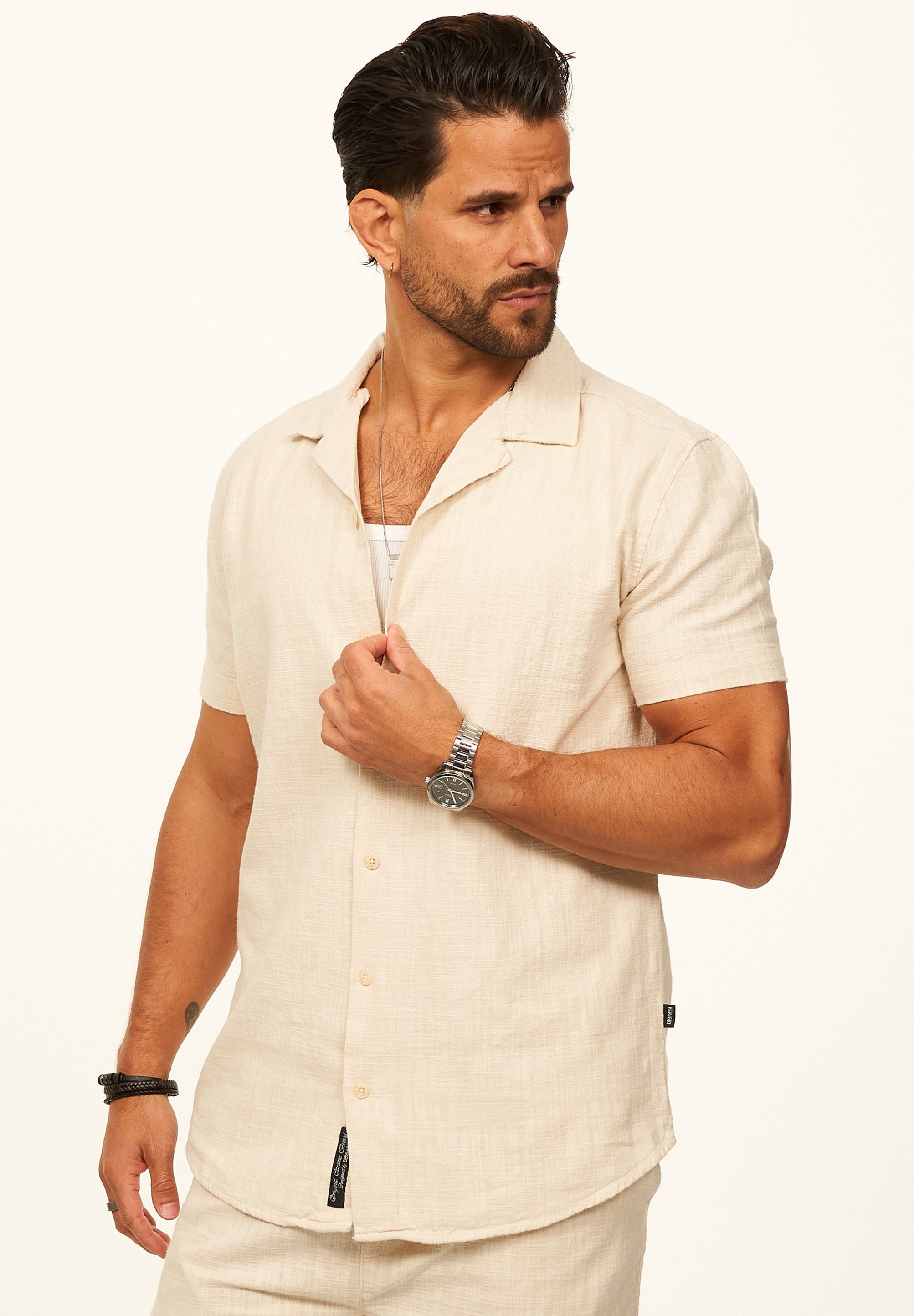 CARISMA Kurzarmhemd »in Leinen-Optik als lässiges Sommerhemd - Poloshirt für Herren« Herren Polohemd T-Shirt im Regular-Fit - Strandhemd