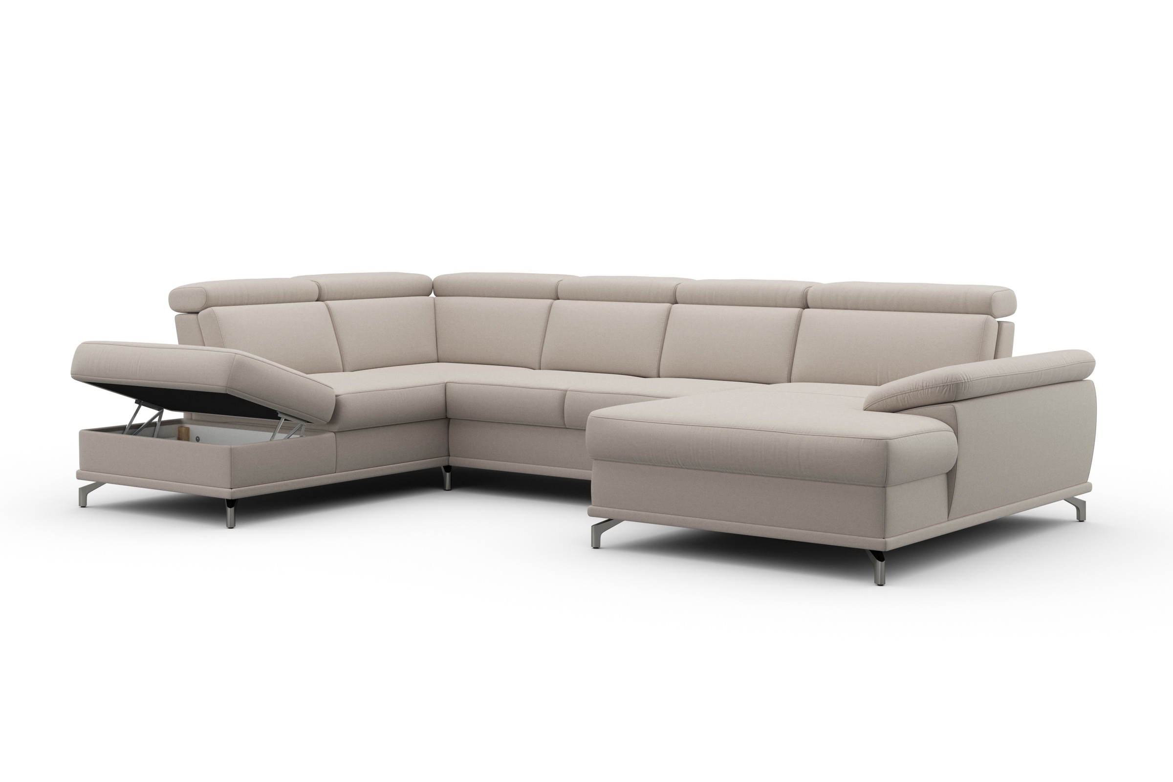 sit&more Wohnlandschaft »Cabrio U-Form, mit Sitztiefenverstellung, Arm- und Kopfteilverstellung«, 3 Nierenkissen, Federkern, optional Bettfunktion und Stauraum
