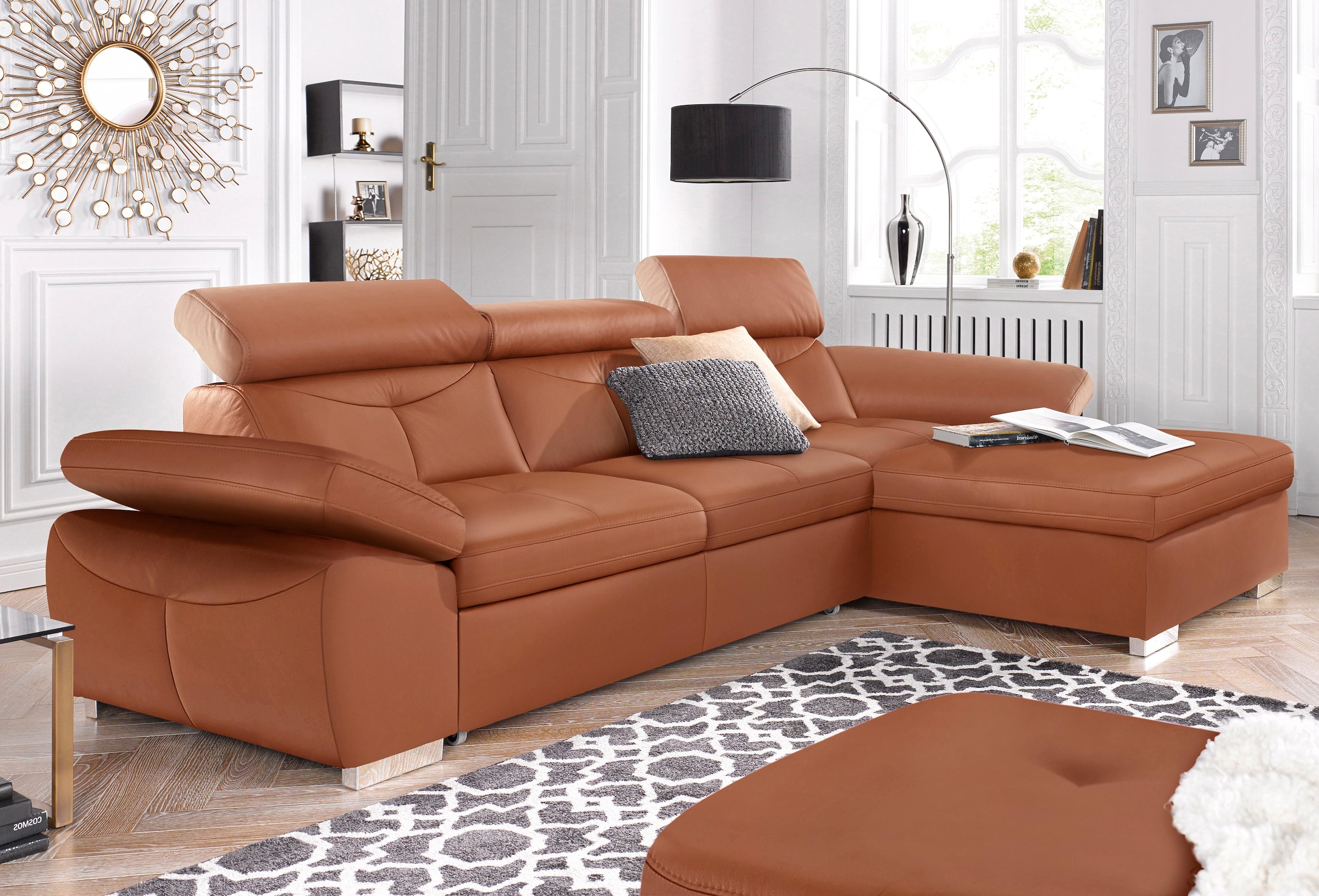 exxpo - sofa fashion Ecksofa "Spring, super bequem, mit Armteil- und Kopfteilfunktion" L-Form, wahlweise mit Bettfunktion und Bettkasten