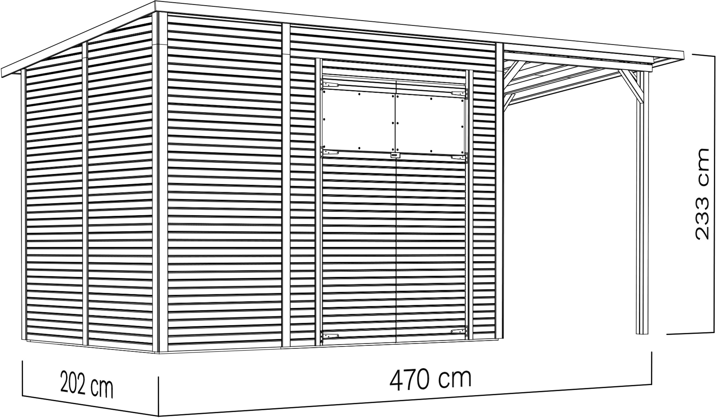 BERTILO Gartenhaus »Pent Modern 4 Plus naturbelassen«, mit hohen Seitenwänden und einer 1,88 m hohen Doppeltür