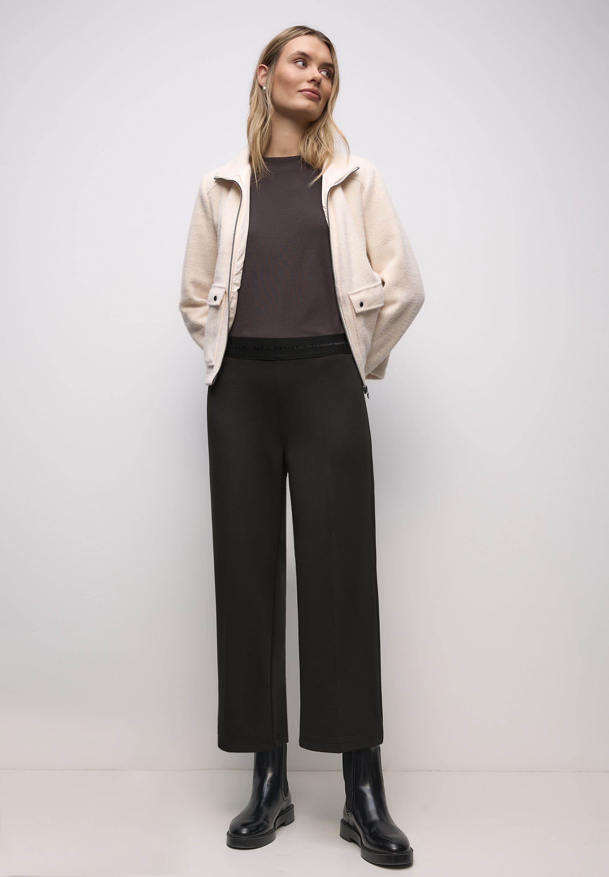 Stoffhose STREET ONE, Damen, Gr. 42, Länge 26, schwarzest braun, Stoff, 70% Viskose, 26% Polyester, 4% Elasthan, unifarben, comfort fit knöchellang, Hosen Stoffhose, High Waist 2