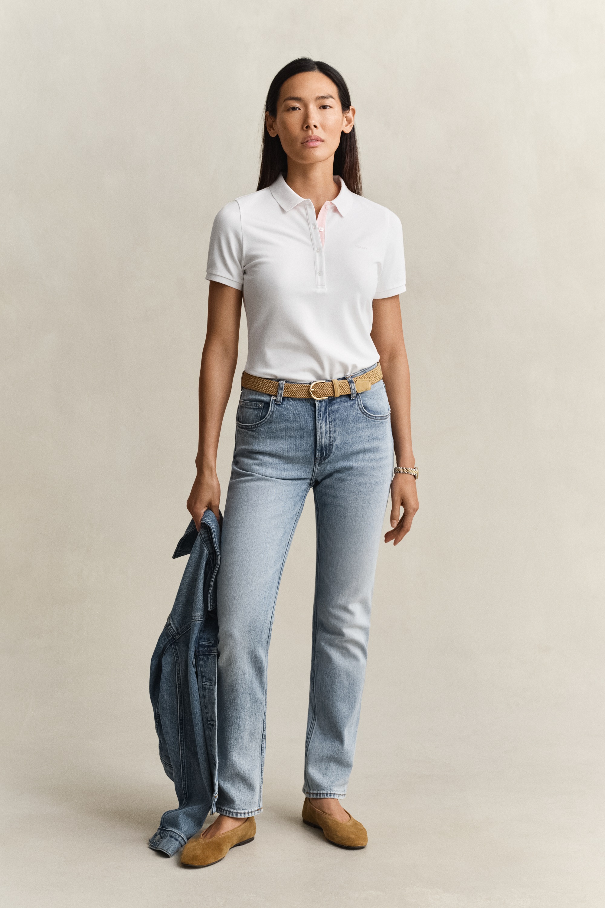 Poloshirt GANT "SLIM CONTRAST COLOR", Damen, Gr. S, weiß, Single Jersey, Obermaterial: 97% Baumwolle, 3% Elasthan, unifarben, slim fit normal, Rundhals, eingesetzt gerader Abschluss, Shirts, Slim fit mit Polokragen 3