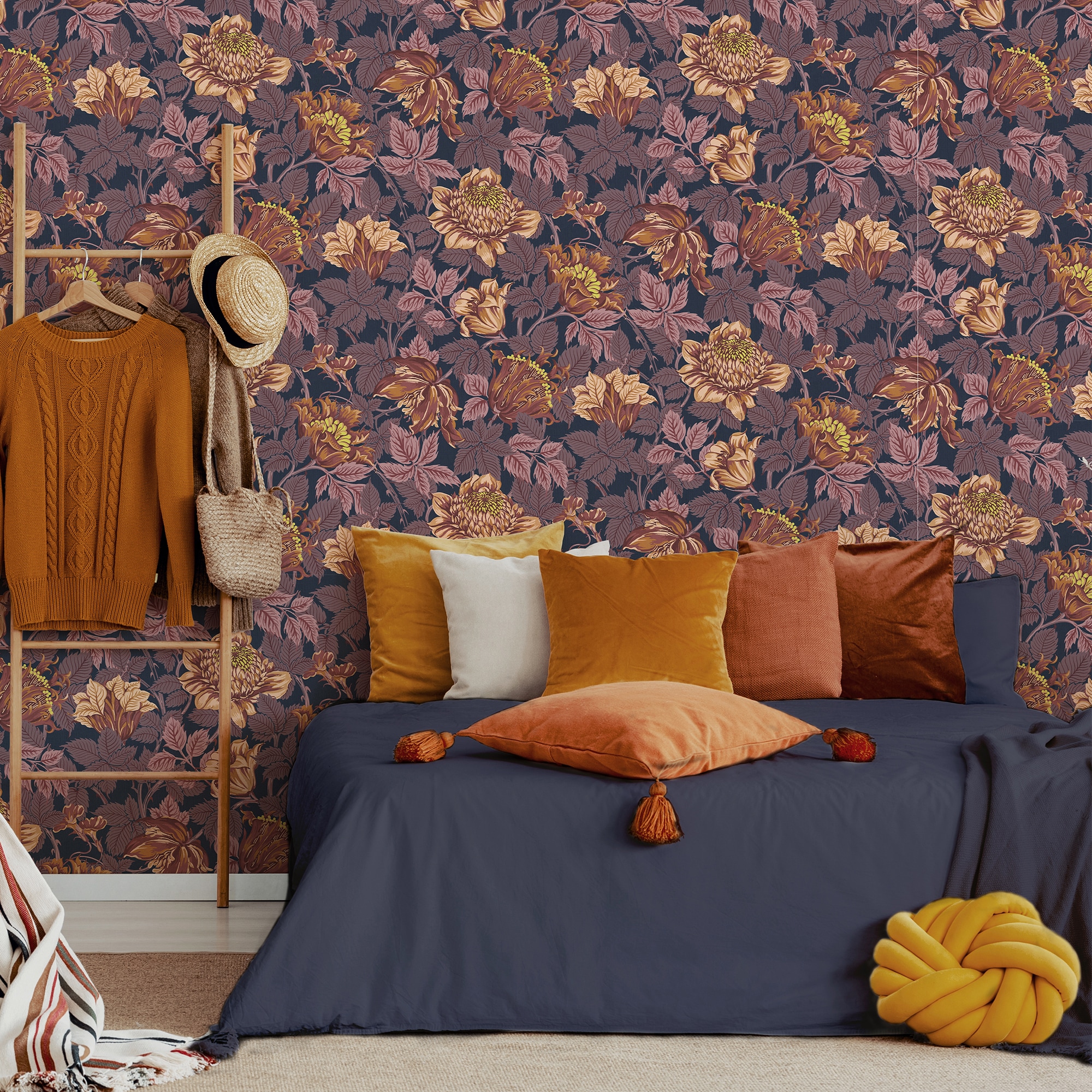 Sublime Vliestapete "FLOWER BURGUNDY" geblümt geprägt Design Tapeten