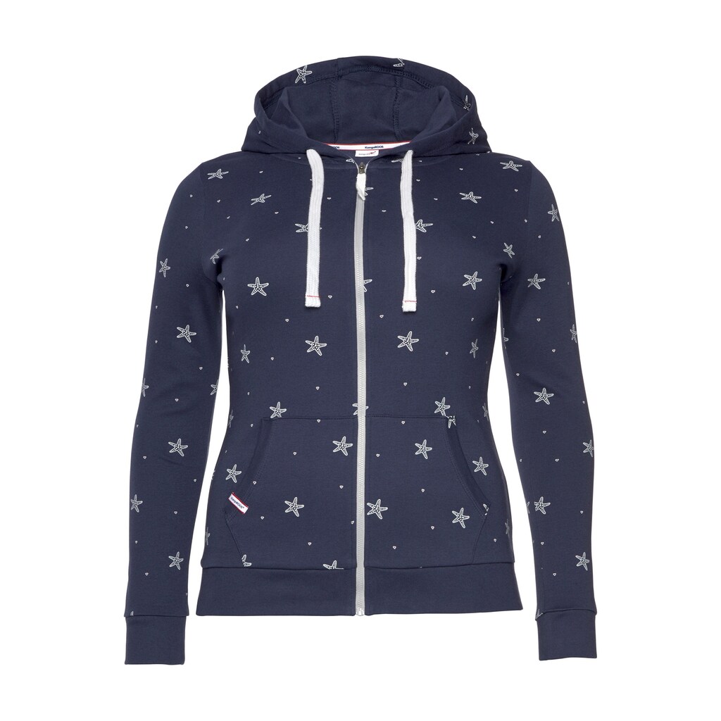 Damenmode Shirts & Sweatshirts KangaROOS Sweatjacke, mit maritimem Seestern Alloverprint marine Damenmode Shirts & Sweatshirts KangaROOS Sweatjacke, mit maritimem Seestern Alloverprint marine