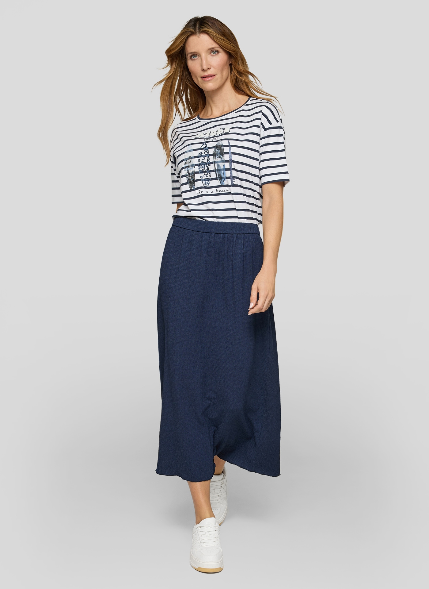 Rabe Kurzarmshirt im Streifen-Design und mit Glitzersteinen