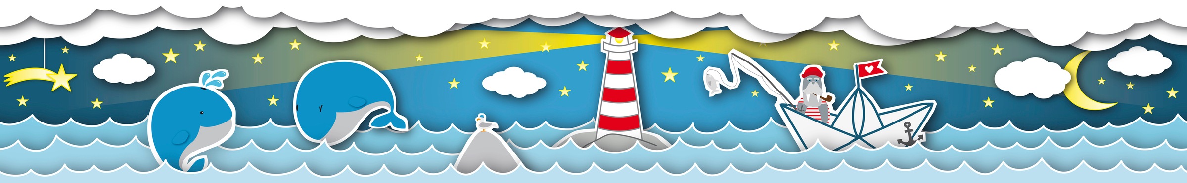A.S. Création Bordüre "Fishing Captain" Motiv abstrakt naturalistisch glatt Kindertapete Tapete für Baby- und Kinderzimme Borte Design Wandtapete