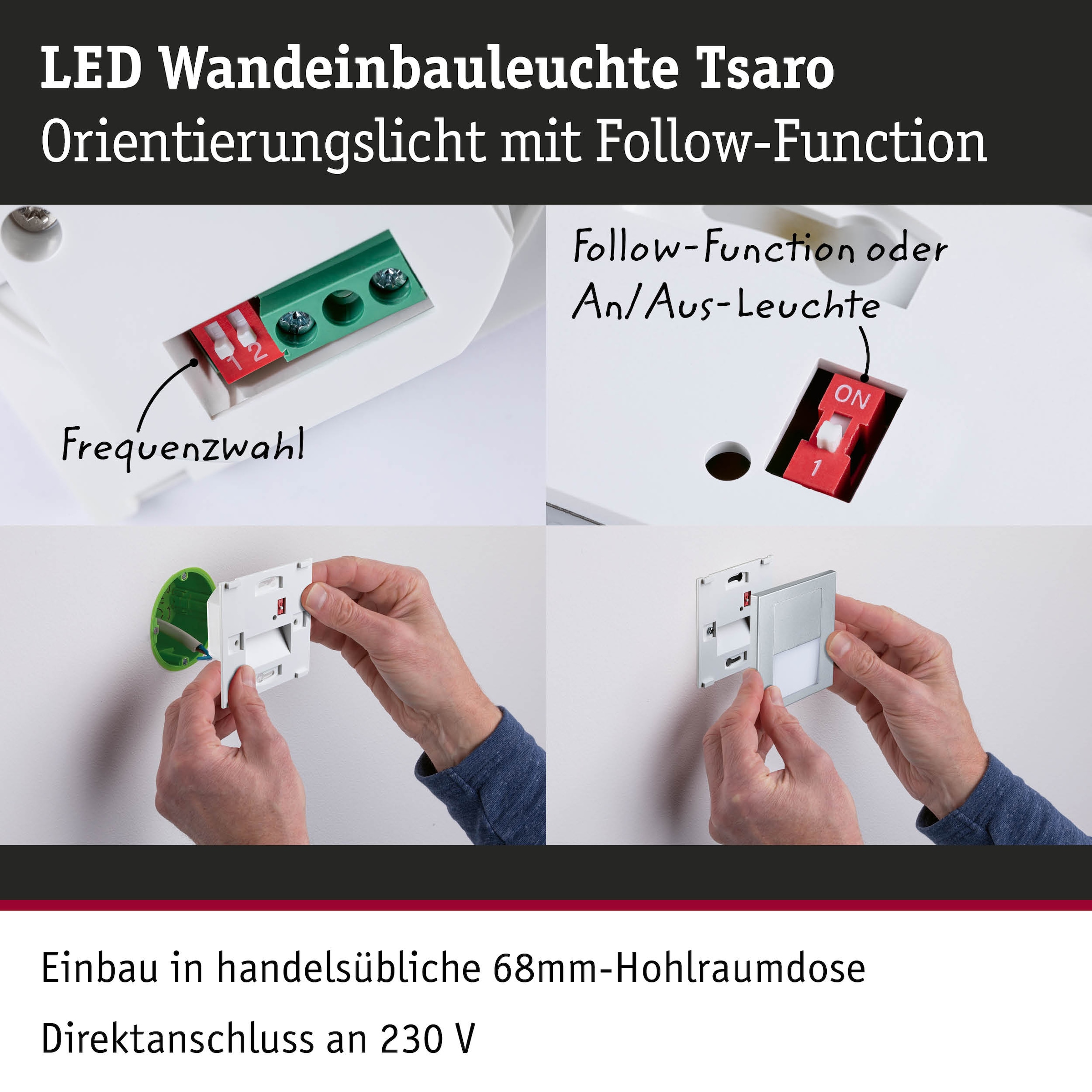 Paulmann LED Einbauleuchte »LED Wandeinbauleuchte Tsaro eckig 80x36mm«, 1 flammig