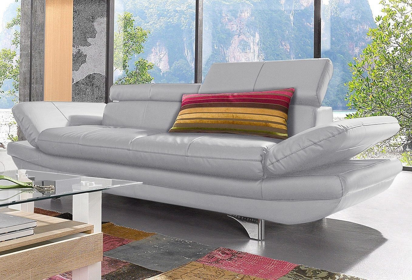 Polstergarnitur COTTA, grau, Sitzmöbel-Sets, "Enterprise", Set bestehend aus: 2-Sitzer mit Kopfteilverstellung & Hocker