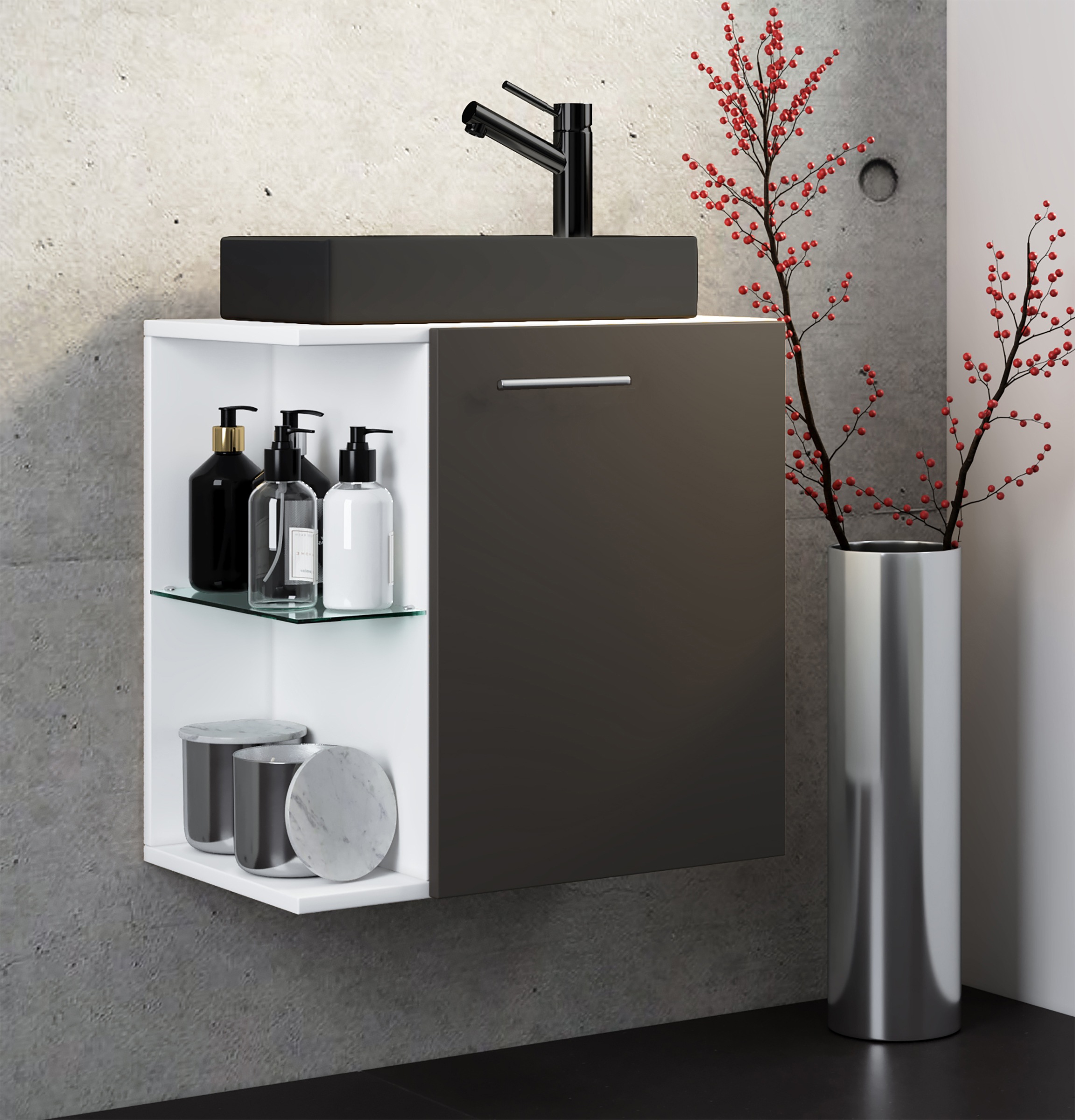 VCM Waschtisch "2-tlg Waschtisch Hausa Toilette schmal Schwarz" 2 Stk. tlg.